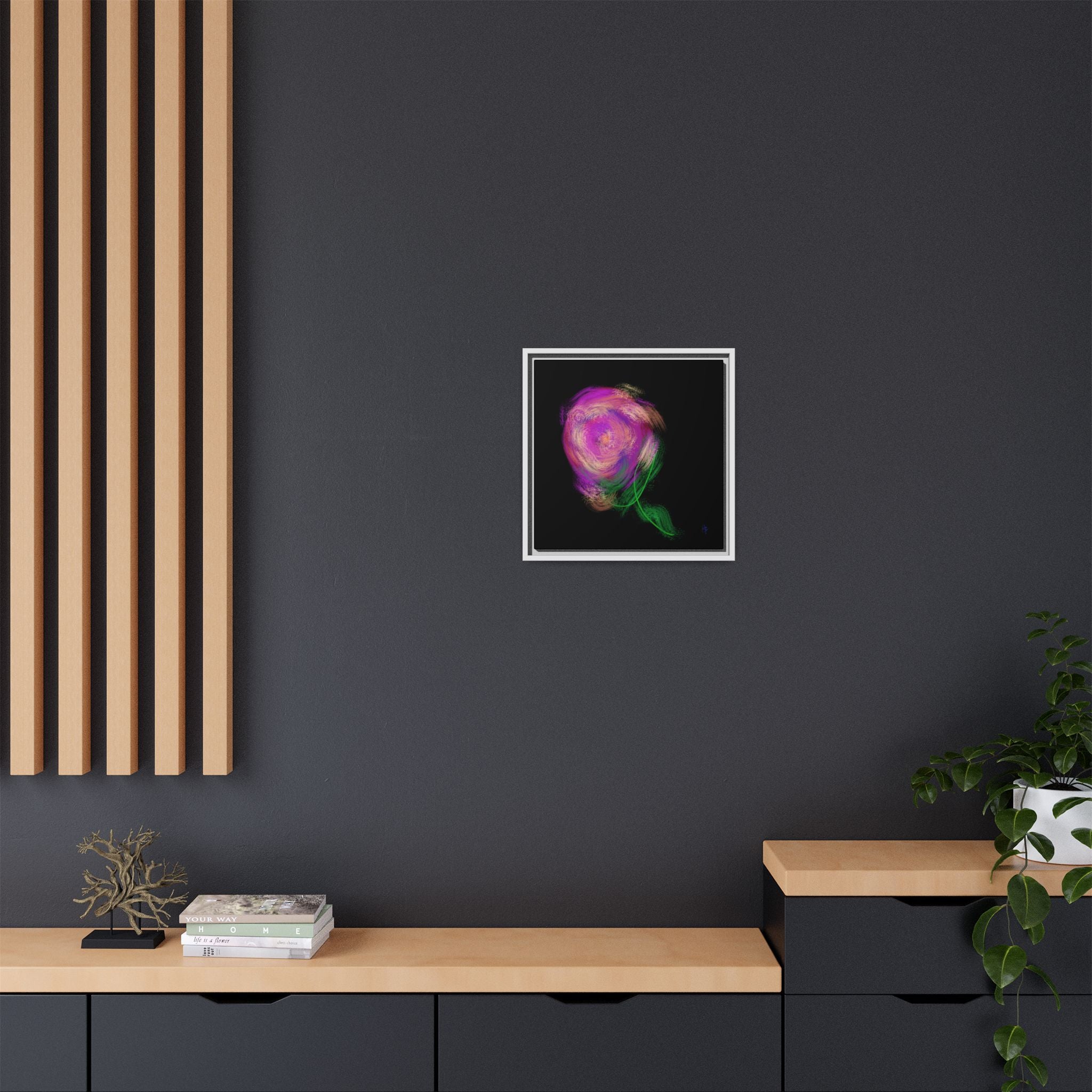Abstract Rose Swirl Matte Framed Canvas — Multicolor Floral Wall Art