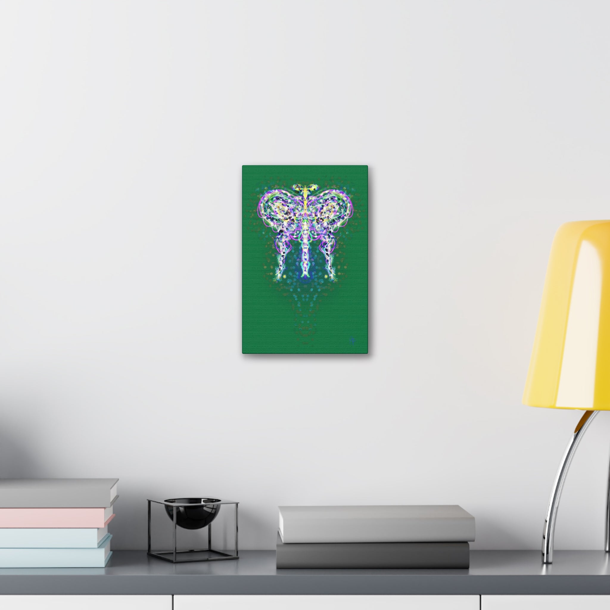 Butterfly Energy Canvas Print — Abstract Neon Butterfly Wall Art on Green