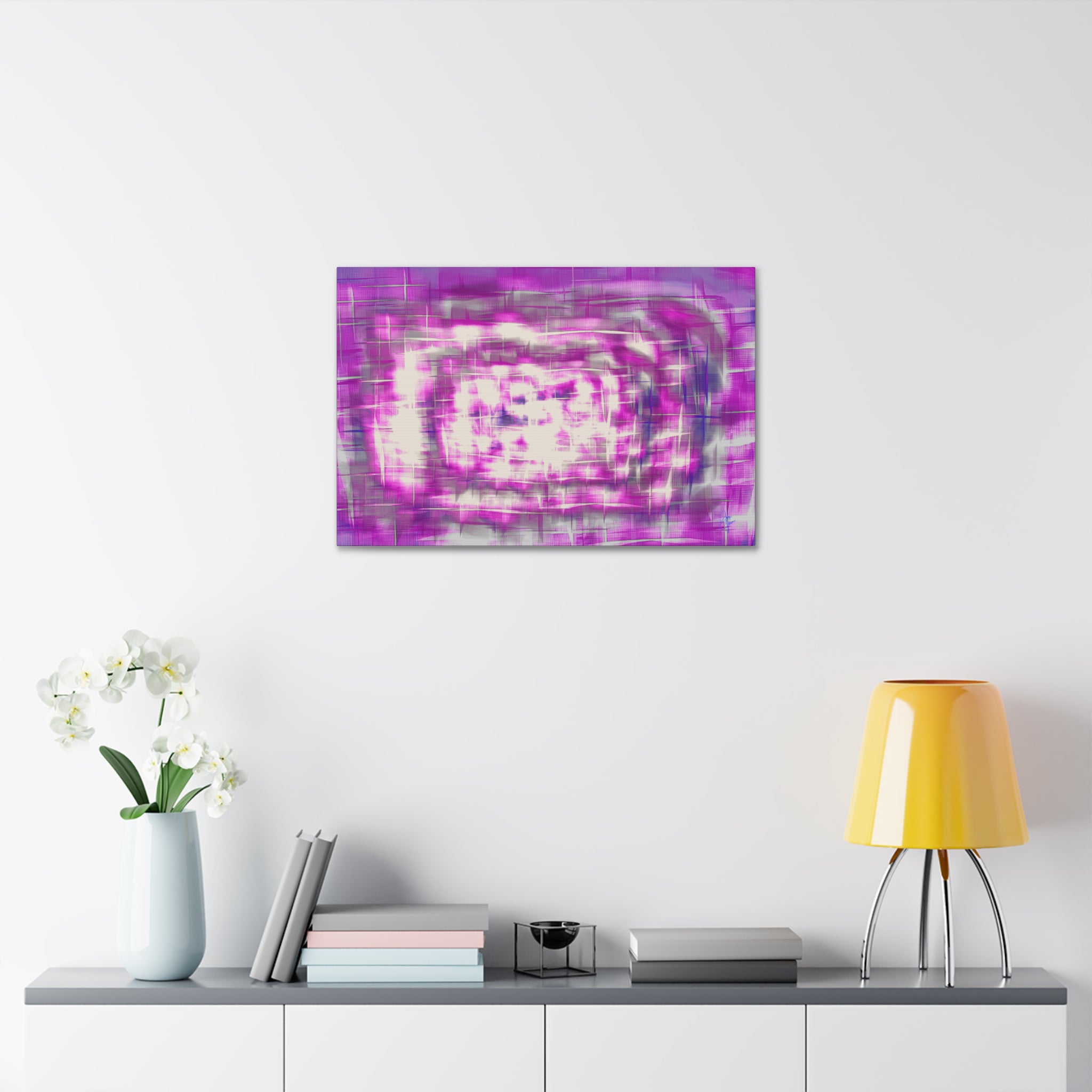 Purple Abstract Stretched Canvas Wall Art — Pink White Geometric Texture
