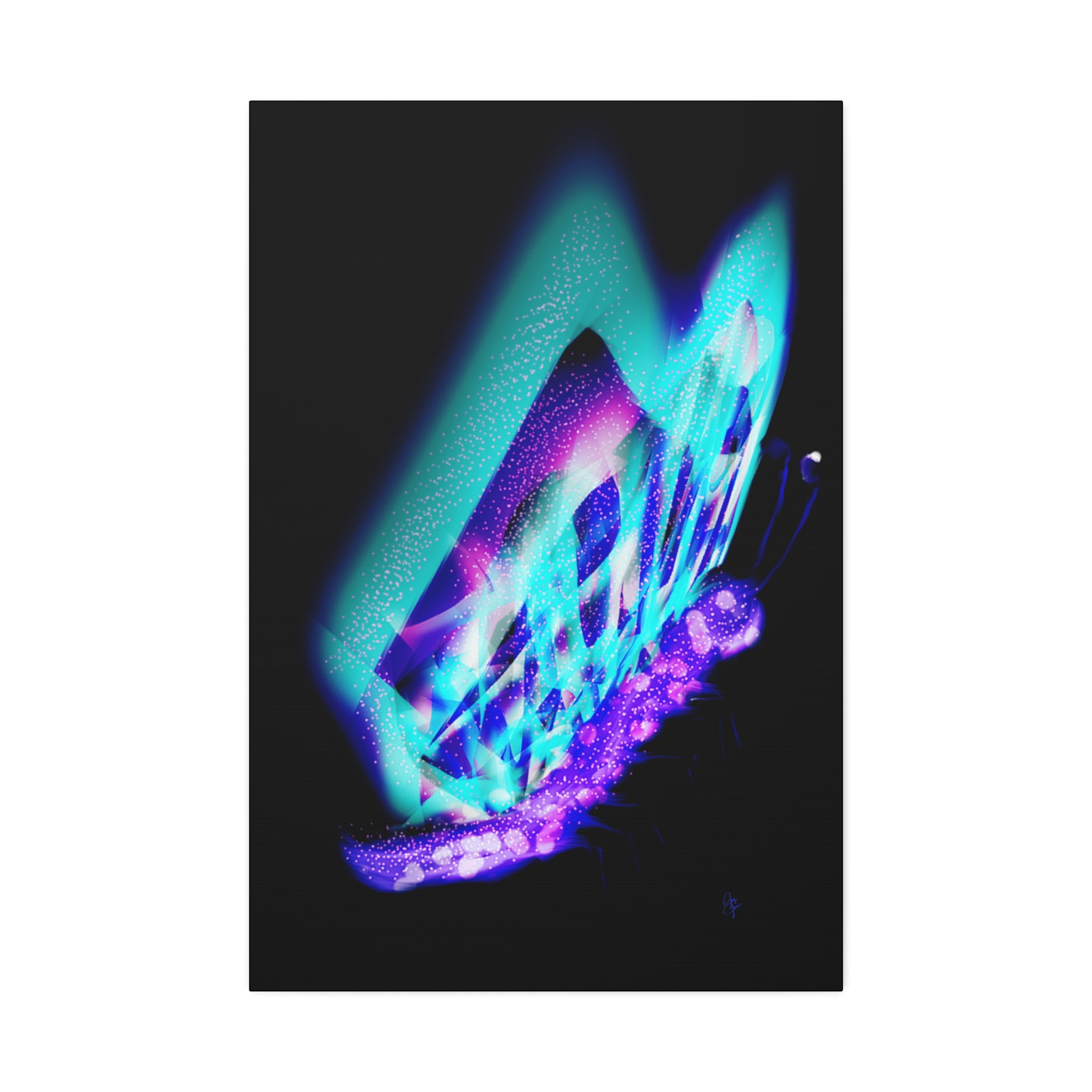 Neon Butterfly Canvas Print — Glowing Blue & Purple Wall Art (Stretched Canvas)