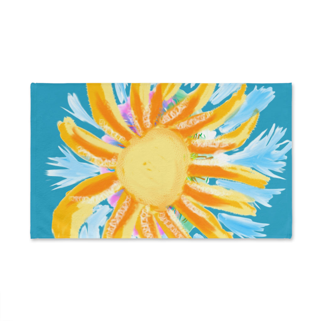 Sunburst Floral Hand Towel — Bright Watercolor Sunflower Kitchen & Bath Towel