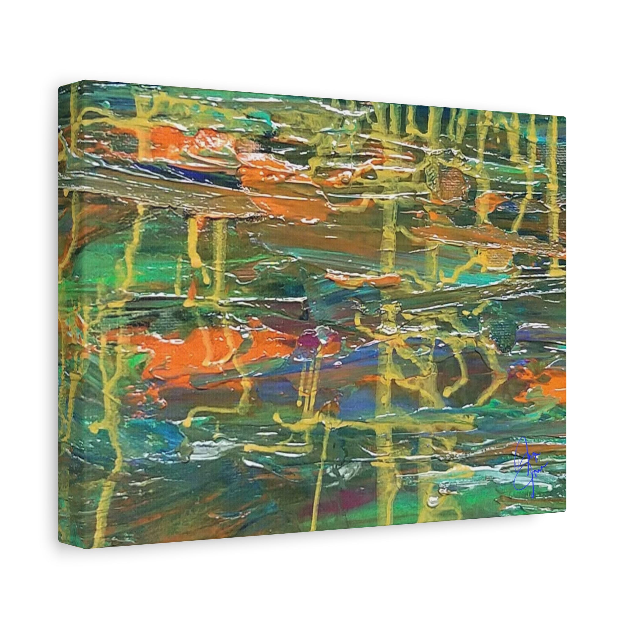 Abstract Green & Orange Matte Canvas Wall Art - Stretched 1.25"