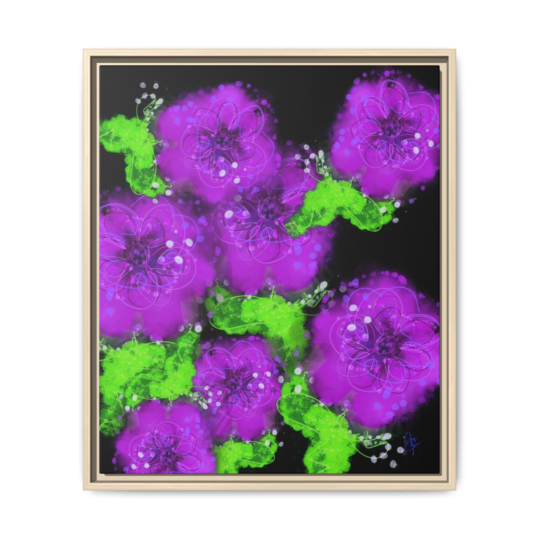 Framed Floral Canvas Print — Matte Multi-Color Blooms Wall Art