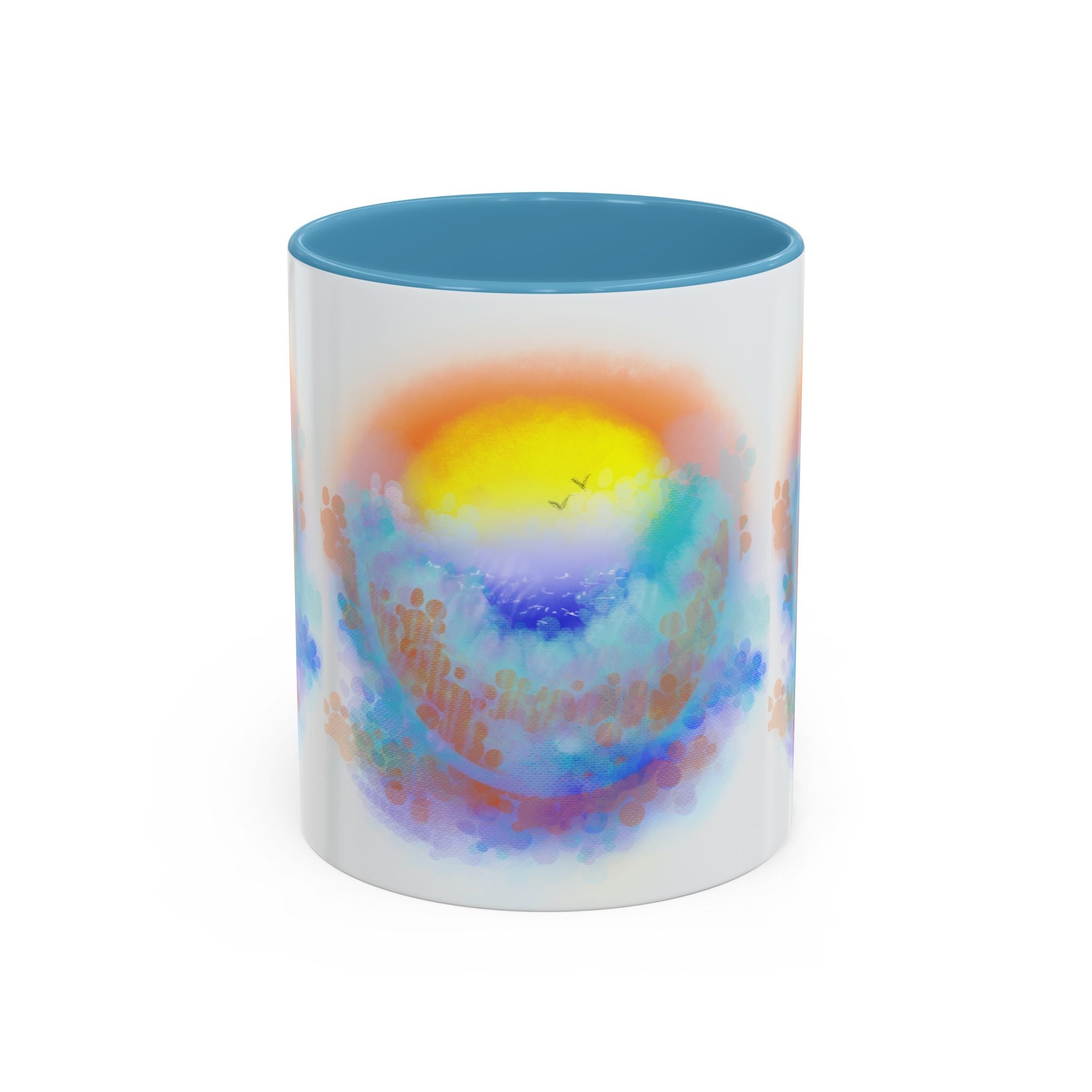 Sunrise Watercolor Accent Coffee Mug — Colorful Ocean Sunrise Art (11/15 oz)