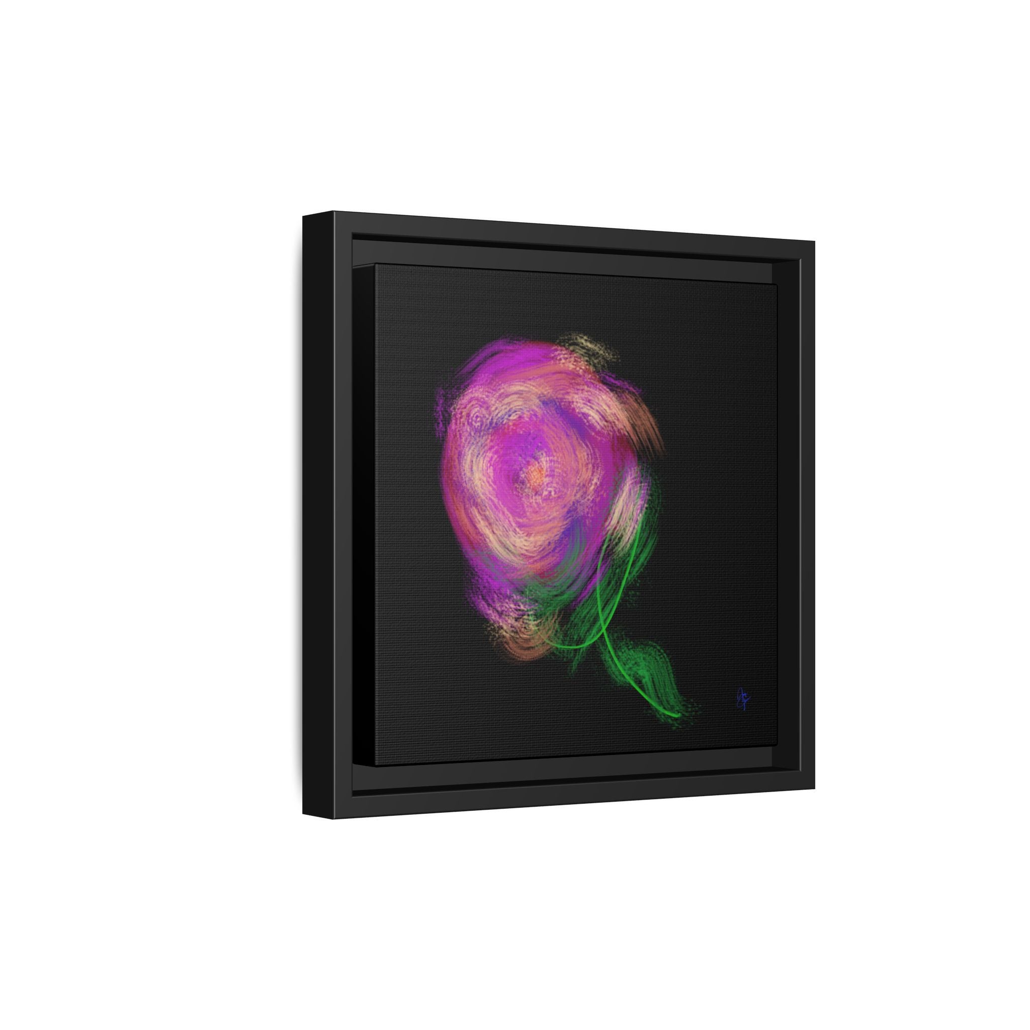 Abstract Rose Swirl Matte Framed Canvas — Multicolor Floral Wall Art