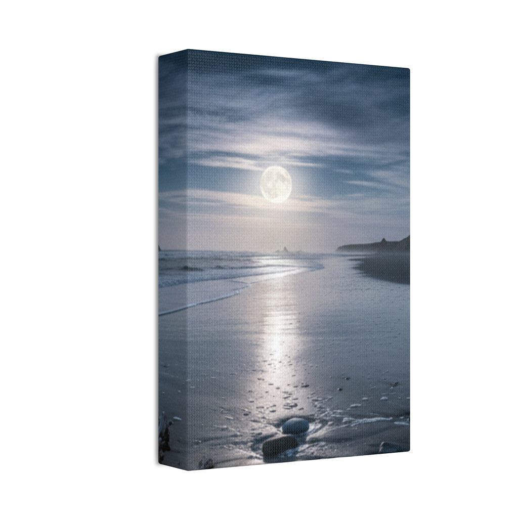 Moonlit Beach Canvas Wall Art — Tranquil Ocean Nightscape