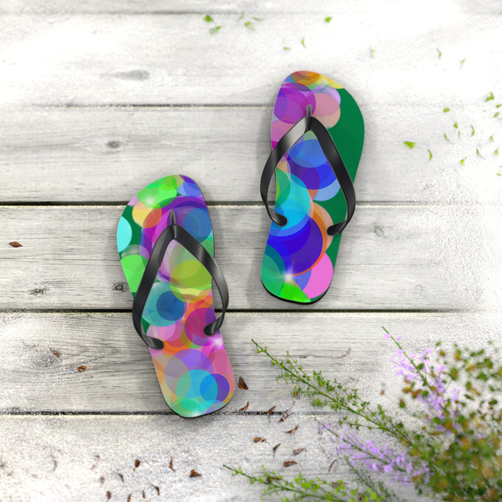 Flip Flops — Colorful Bokeh Circle Pattern Summer Sandals