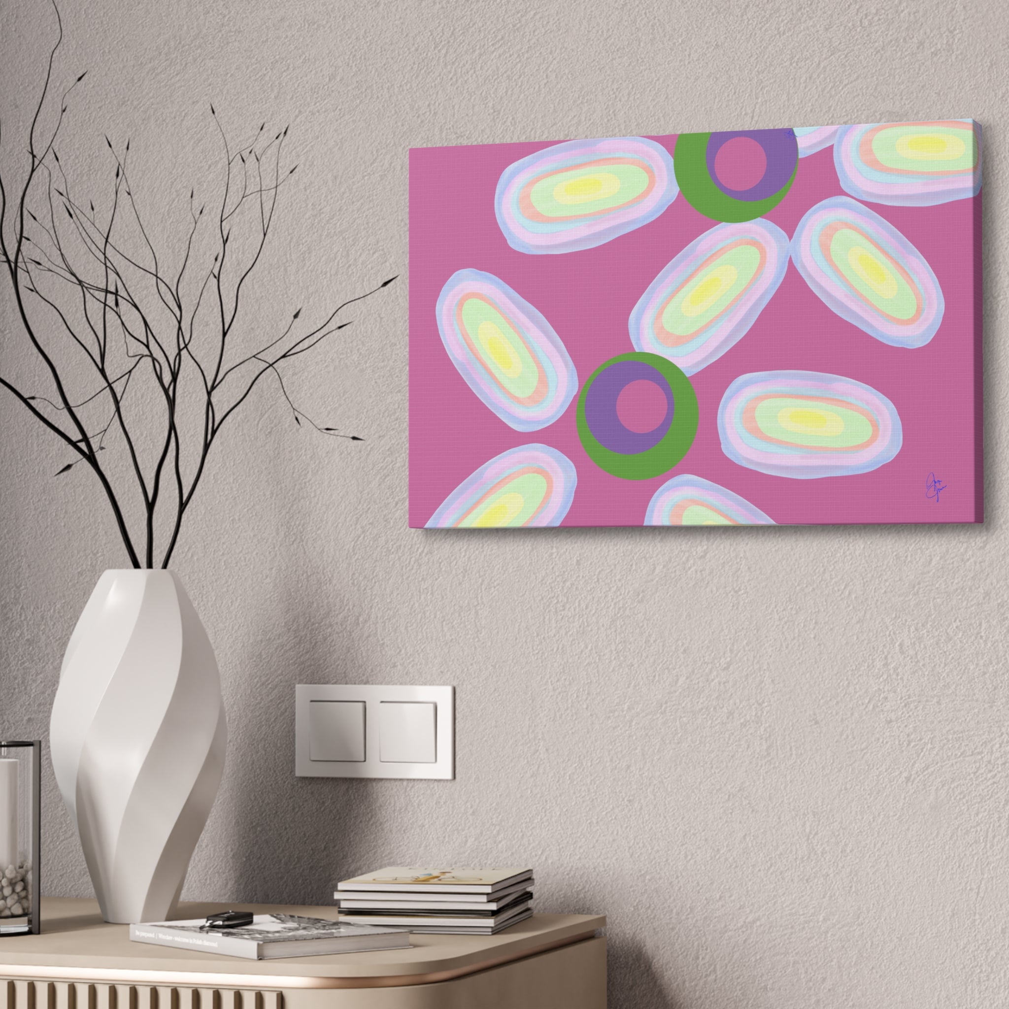 Abstract Pastel Daisy Canvas Print — Modern Floral Wall Art on Deep Blue