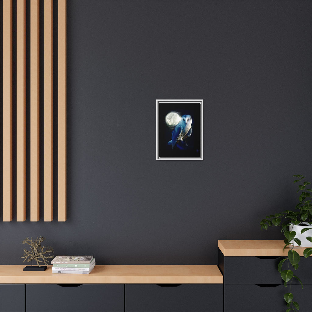 Moonlight Owl Matte Framed Canvas — Mystical Blue Owl Wall Art