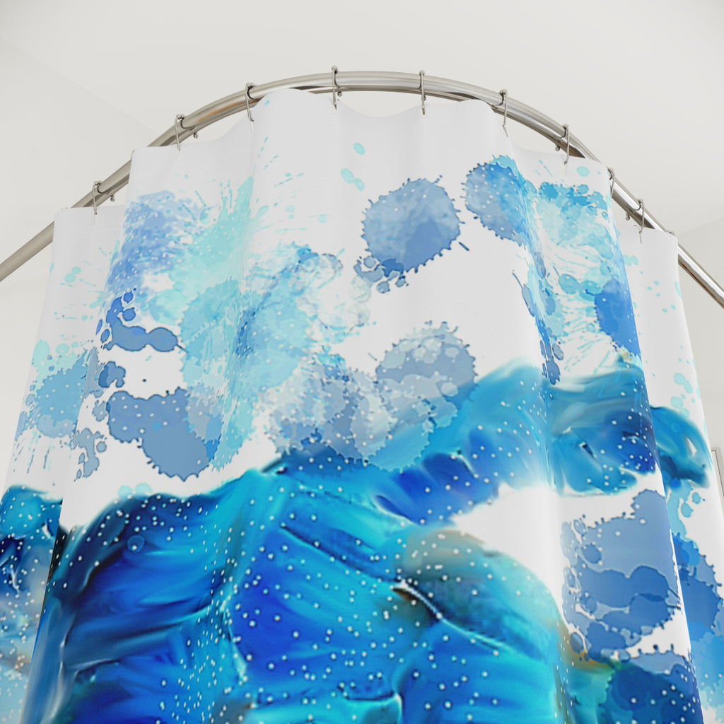 Sea Turtle Shower Curtain — Blue Watercolor Ocean Bath Decor