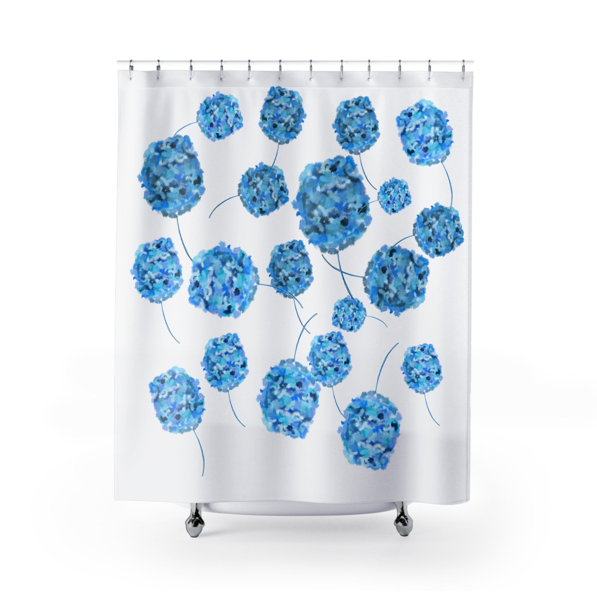 Blue Hydrangea Shower Curtain — Floral Bathroom Decor