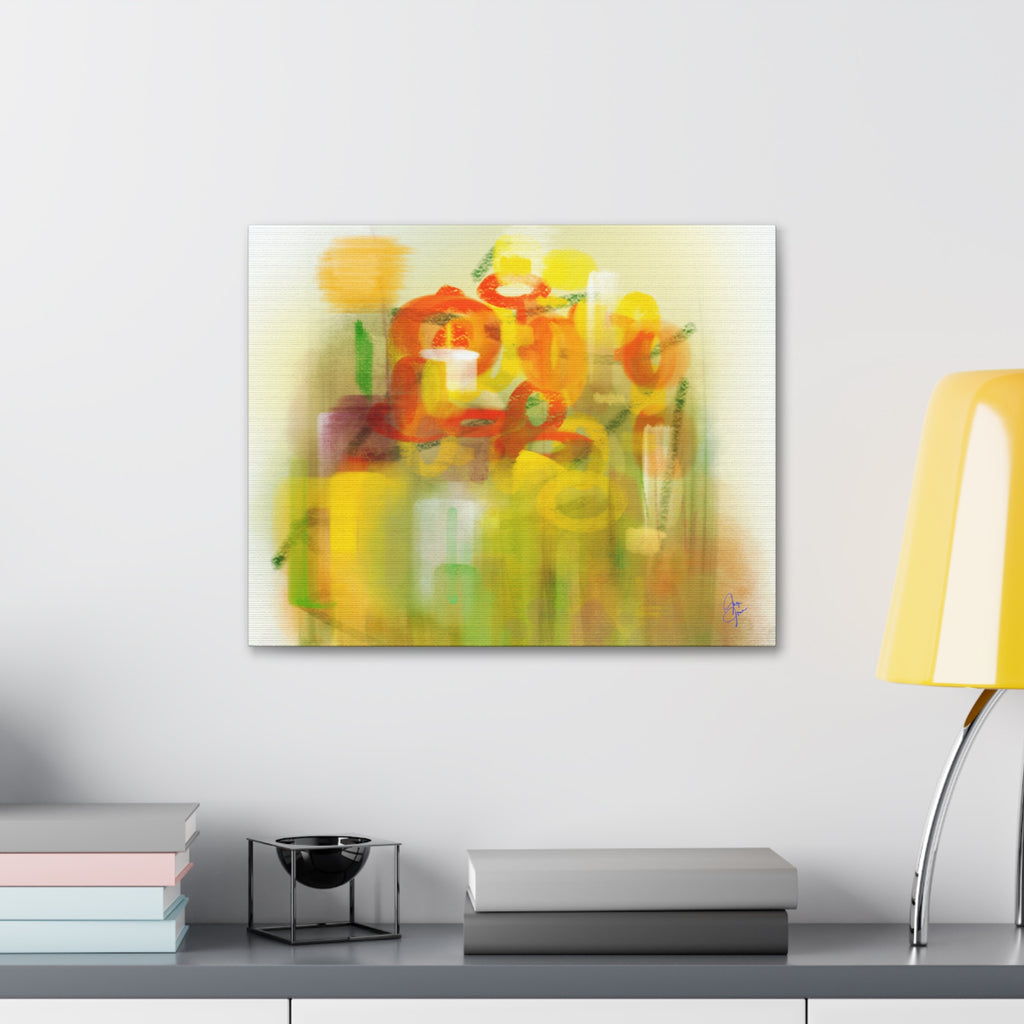 Abstract Floral Canvas Print – Yellow & Orange Stretched Wall Art (1.5" Depth)