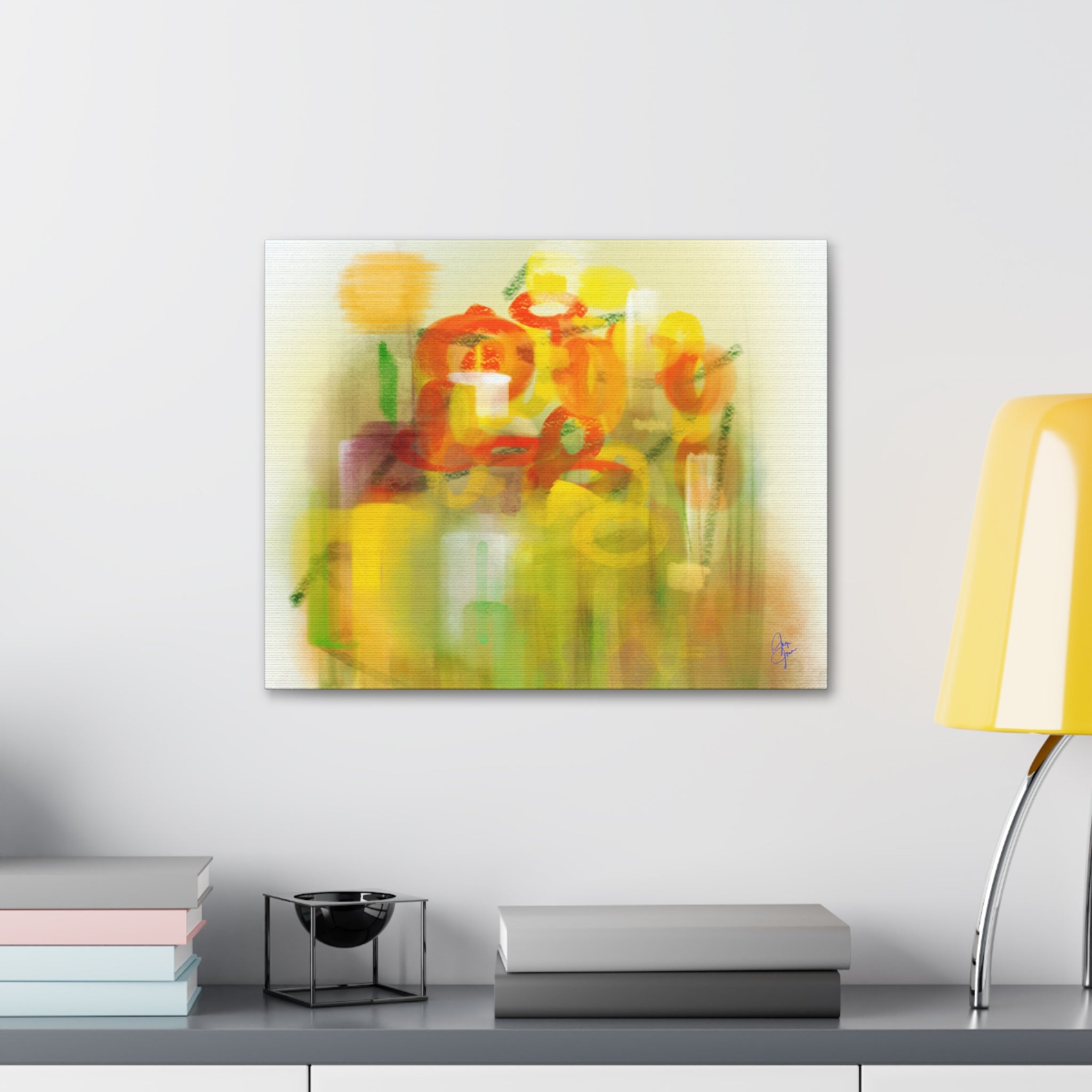 Abstract Floral Canvas Print – Yellow & Orange Stretched Wall Art (1.5" Depth)
