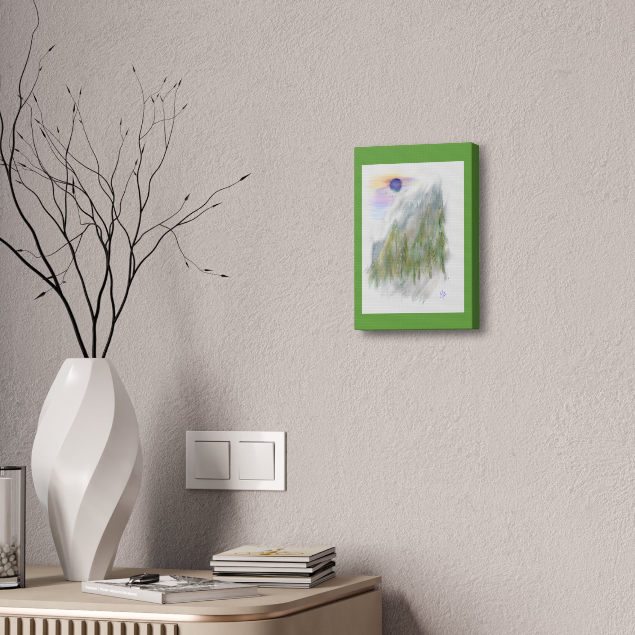 Mountain Mist Canvas Print — Green Stretched Wall Art