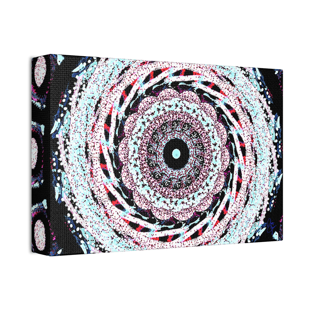 Mandala Kaleidoscope Canvas Wall Art — Psychedelic Pink & Teal Stretched Canvas (1.5")