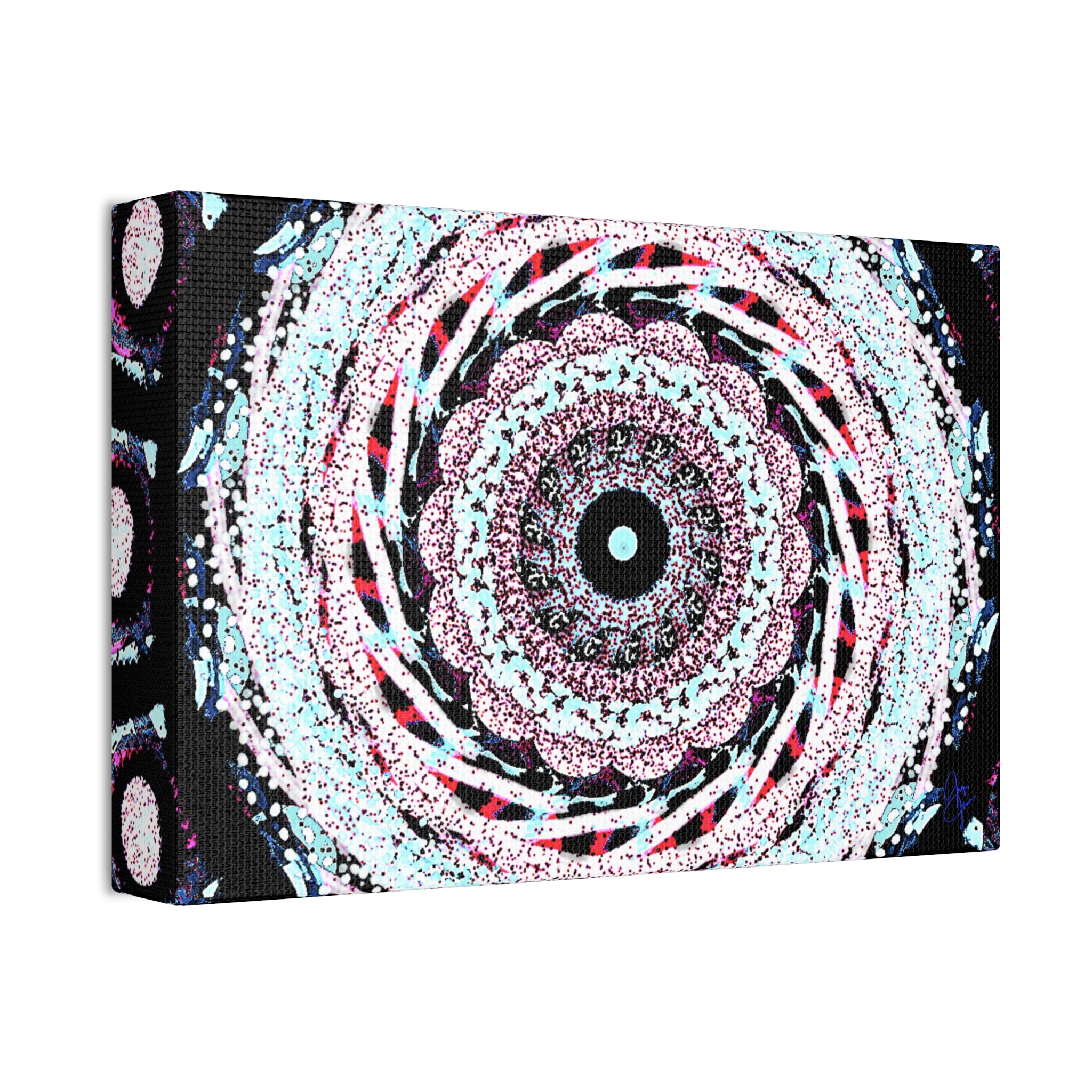 Mandala Kaleidoscope Canvas Wall Art — Psychedelic Pink & Teal Stretched Canvas (1.5")