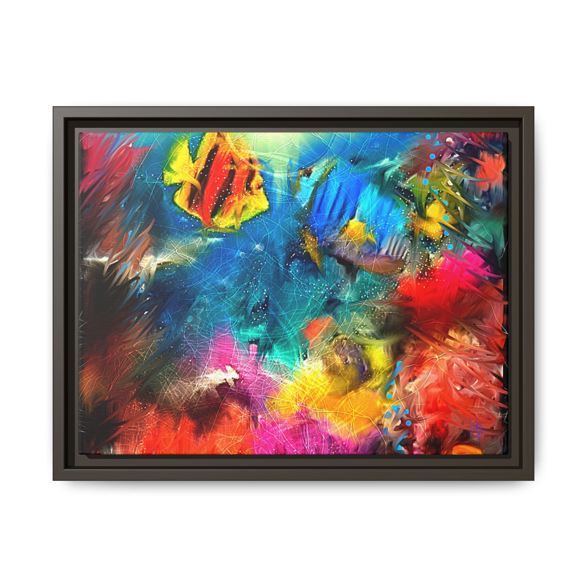 Framed Abstract Color Explosion Canvas — Vibrant Multi‑Color Wall Art
