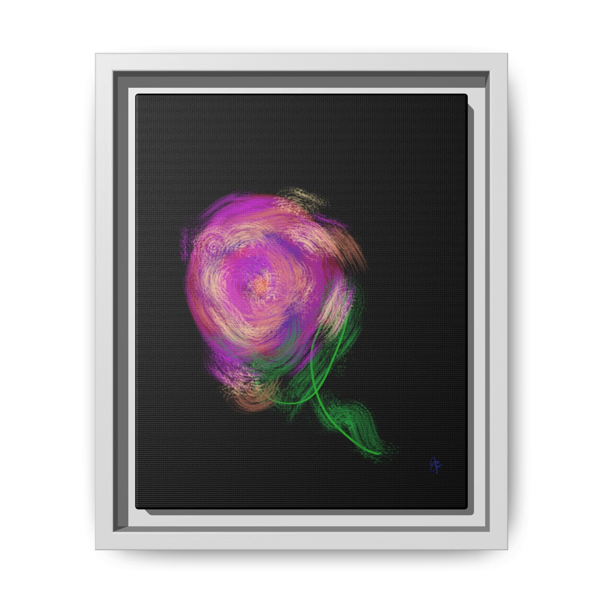 Abstract Rose Swirl Matte Framed Canvas — Multicolor Floral Wall Art