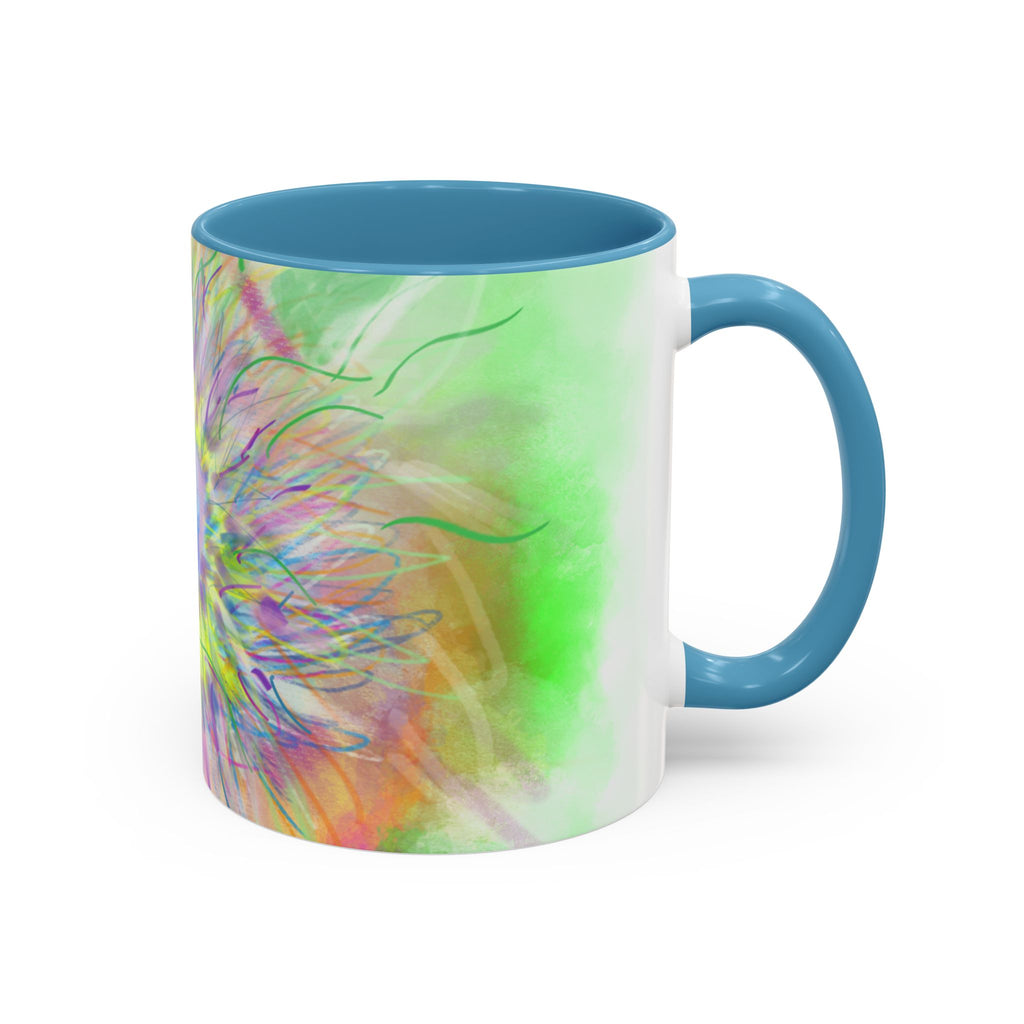 Colorful Sunflower Accent Coffee Mug — Pink Inner Artistic Floral Design (11/15 oz)