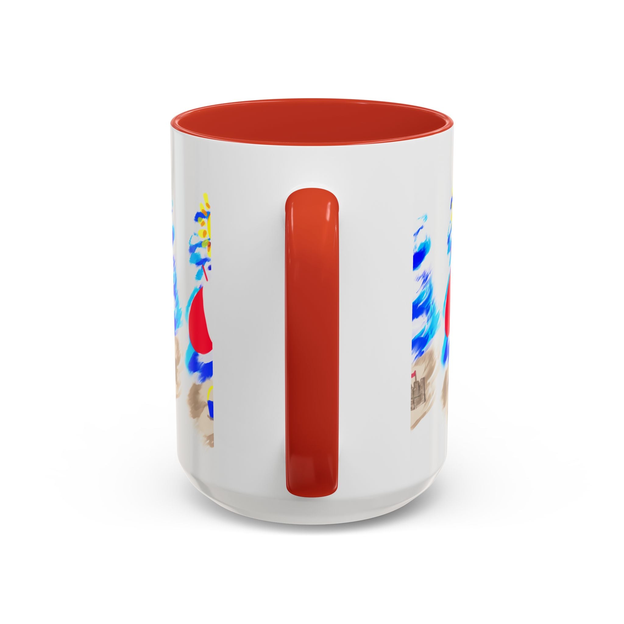 Beach Scene Coffee Mug – Summer Umbrella, Sun & Sandcastle Accent Mug
