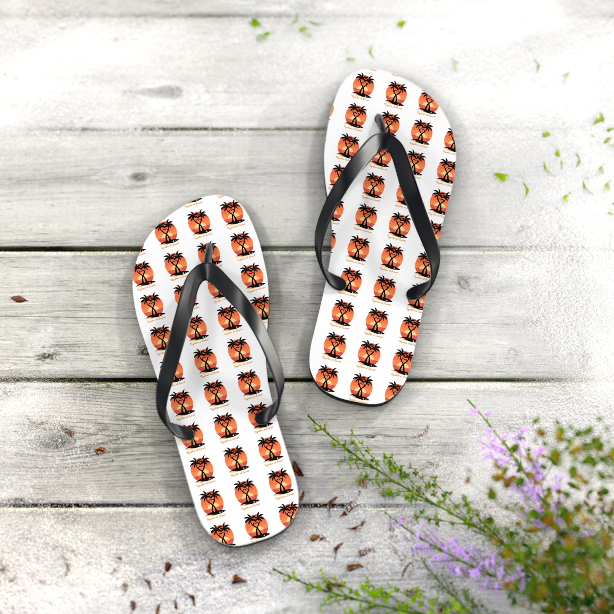 Palm Tree Sunset Flip Flops – Tropical Beach Pattern Sandals