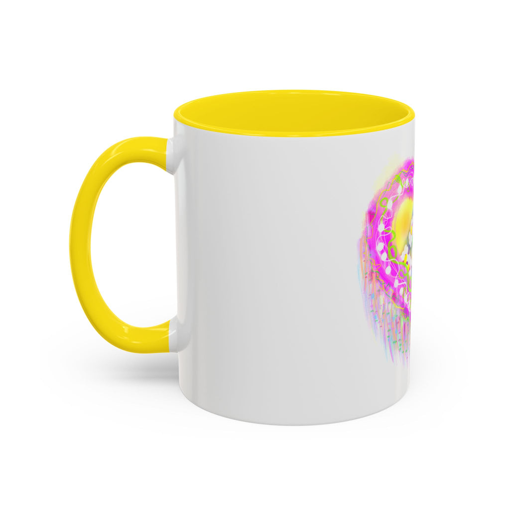 Pink Heart Floral Coffee Mug — Cute Pastel Accent Mug with Daisy Heart Design