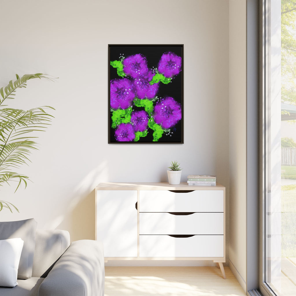 Framed Floral Canvas Print — Matte Multi-Color Blooms Wall Art