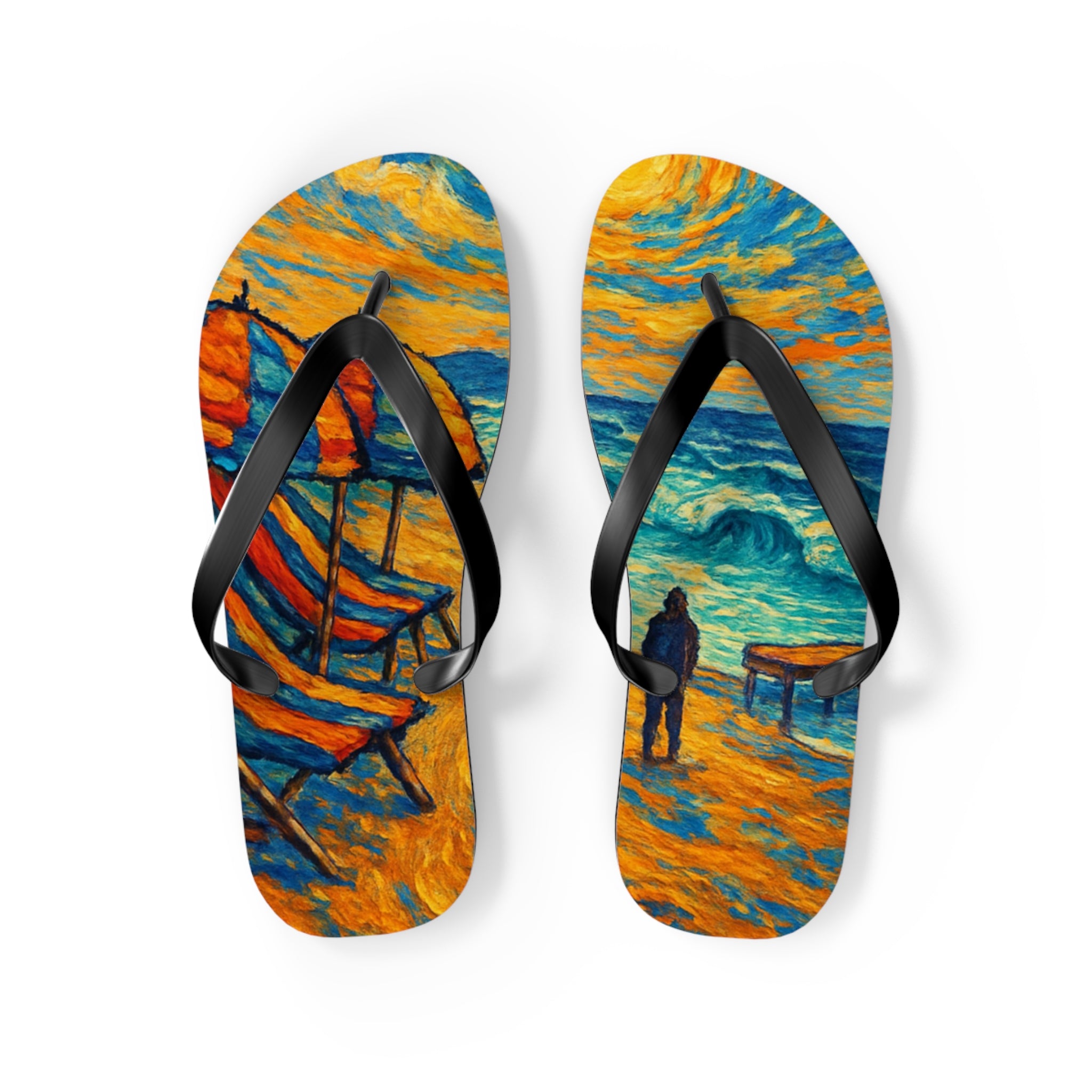 Beach Scene Flip Flops – Colorful Impressionist Seaside Print