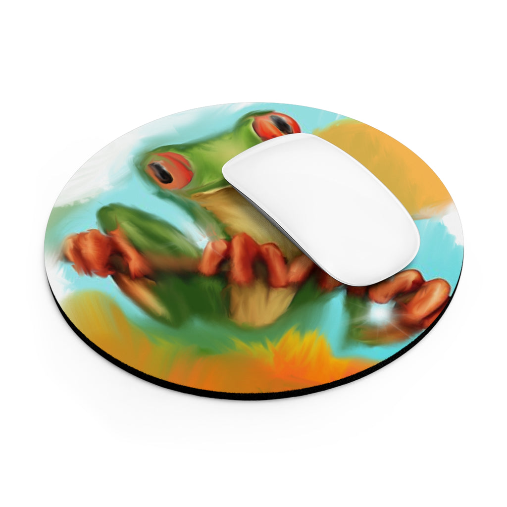 Round Frog Mouse Pad — Colorful Red-Eyed Tree Frog Desk Mat
