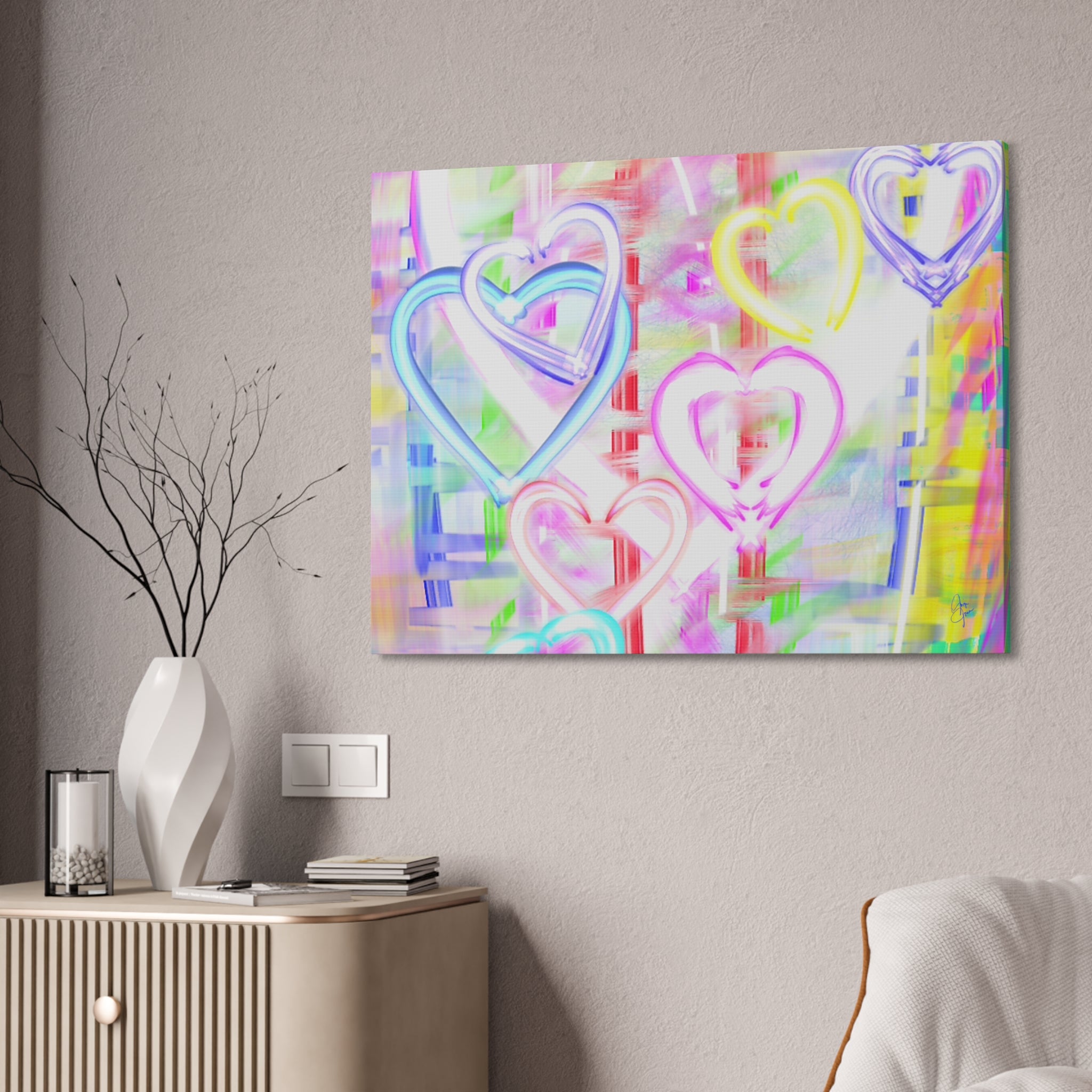 Colorful Neon Hearts Canvas Print — Stretched 1.5" Wall Art