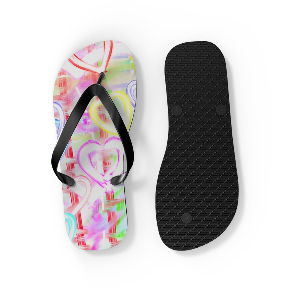 Heart Pattern Flip Flops — Pastel Neon Love Beach Sandals