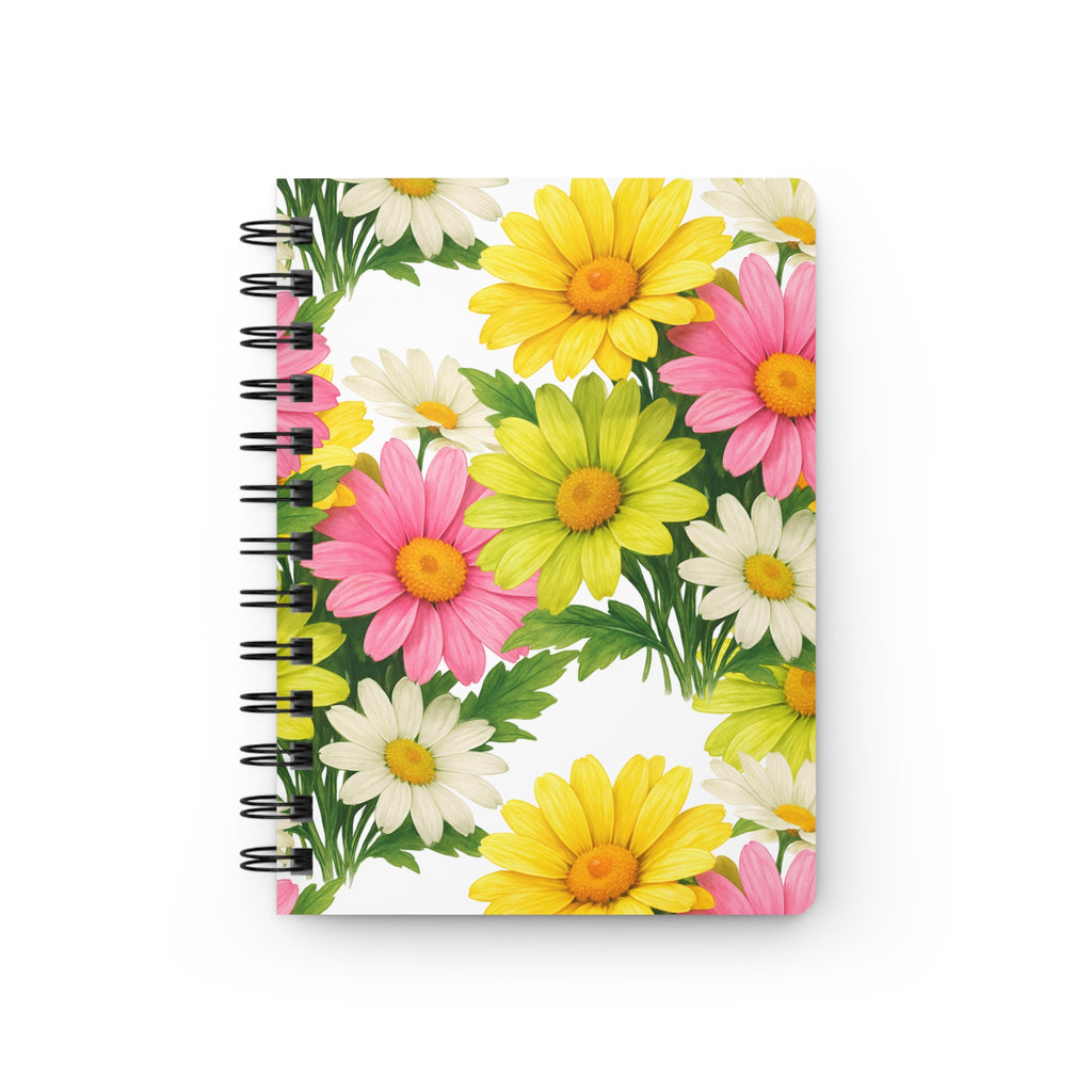 Daisy Floral Spiral Notebook — Bright Pink, Yellow & White Garden Journal