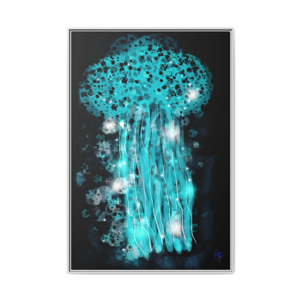 Glowing Jellyfish Art Print — Framed Matte Canvas