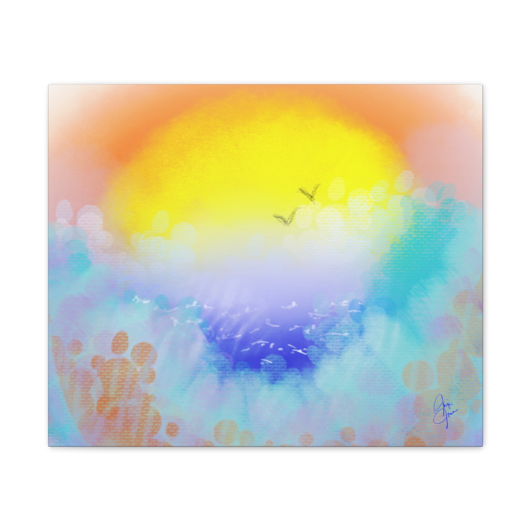Sunrise Seascape Canvas Wall Art – Pastel Ocean Waves with Birds