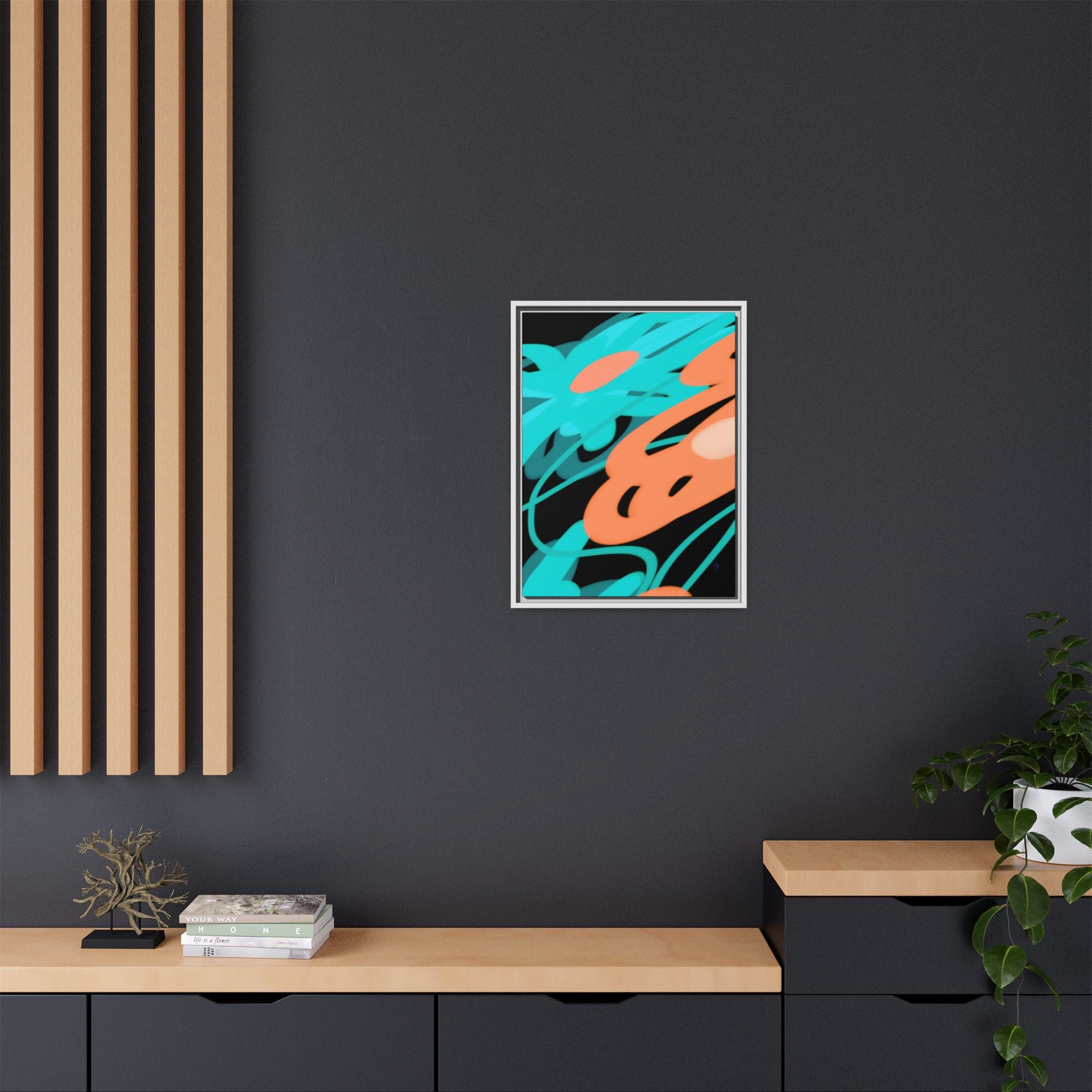 Abstract Teal & Coral Splash Framed Canvas