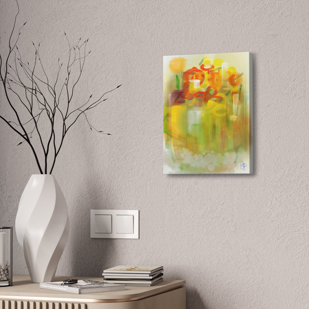 Abstract Floral Canvas Print – Yellow & Orange Stretched Wall Art (1.5" Depth)