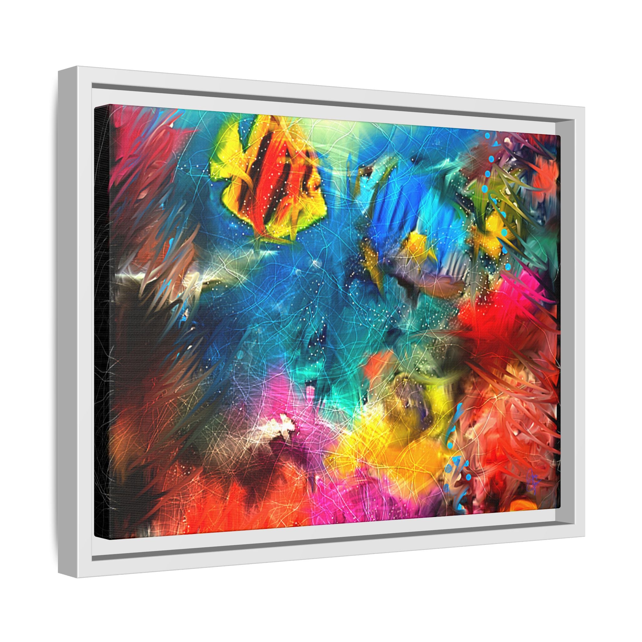 Framed Abstract Color Explosion Canvas — Vibrant Multi‑Color Wall Art
