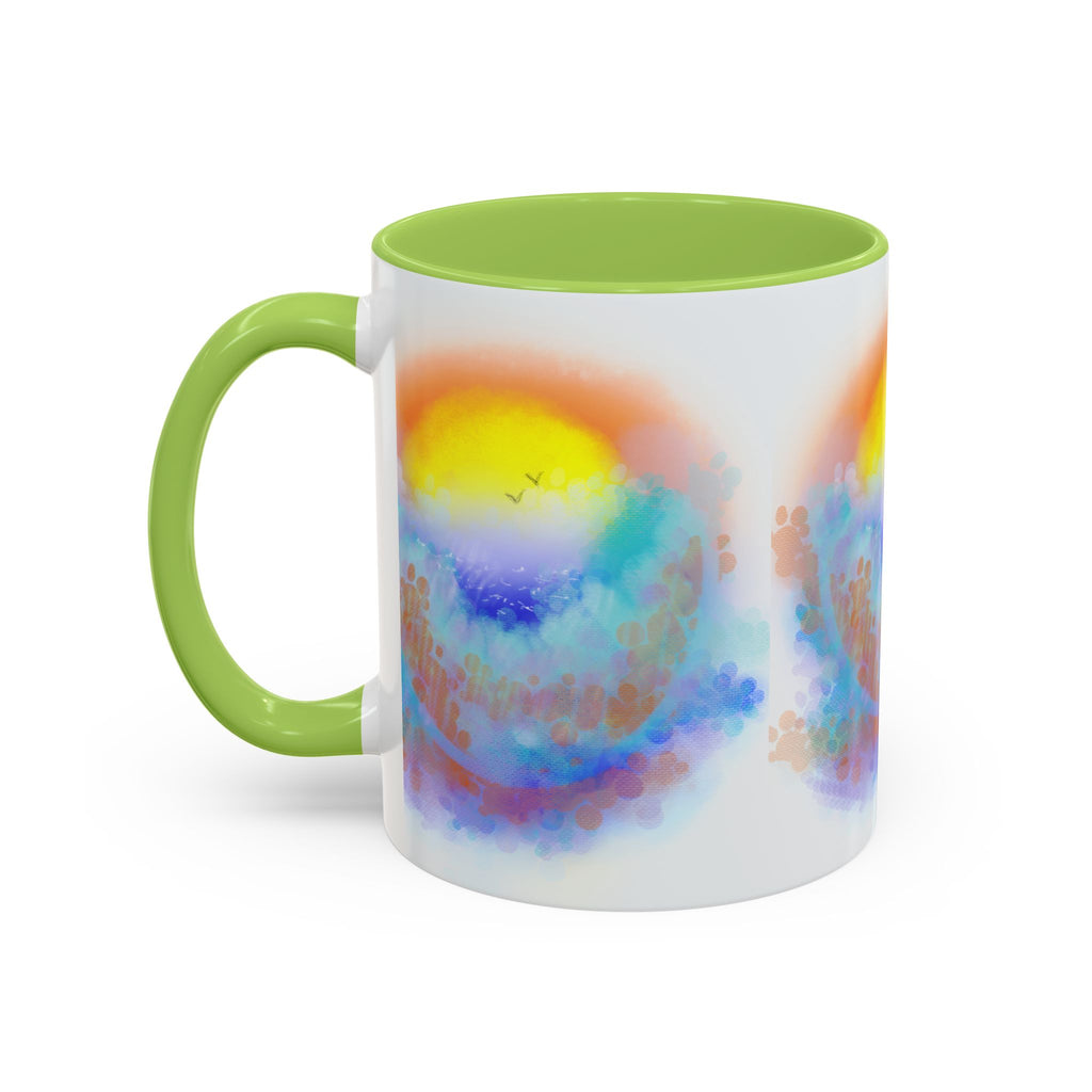 Sunrise Watercolor Accent Coffee Mug — Colorful Ocean Sunrise Art (11/15 oz)