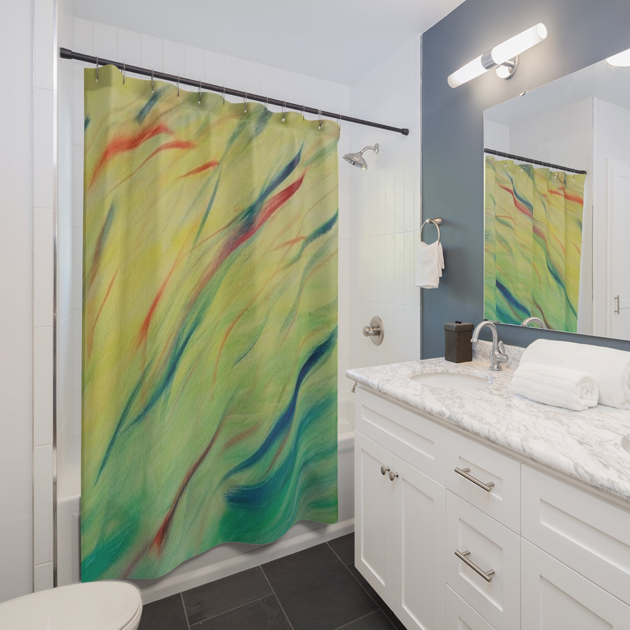 Abstract Watercolor Shower Curtain — Soft Pastel Swirl Bathroom Decor
