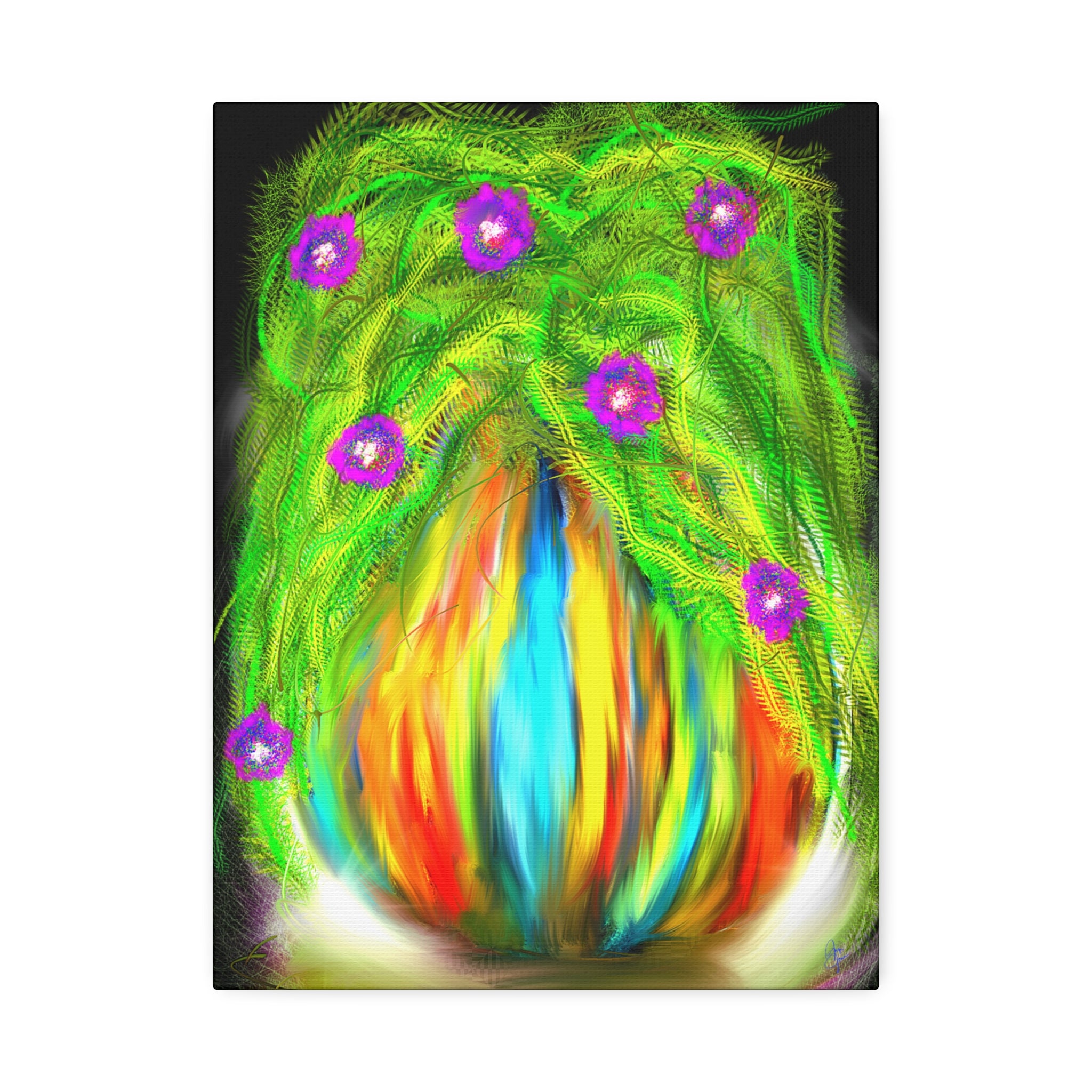 Abstract Floral Canvas Print — Colorful Blooming Vase Wall Art