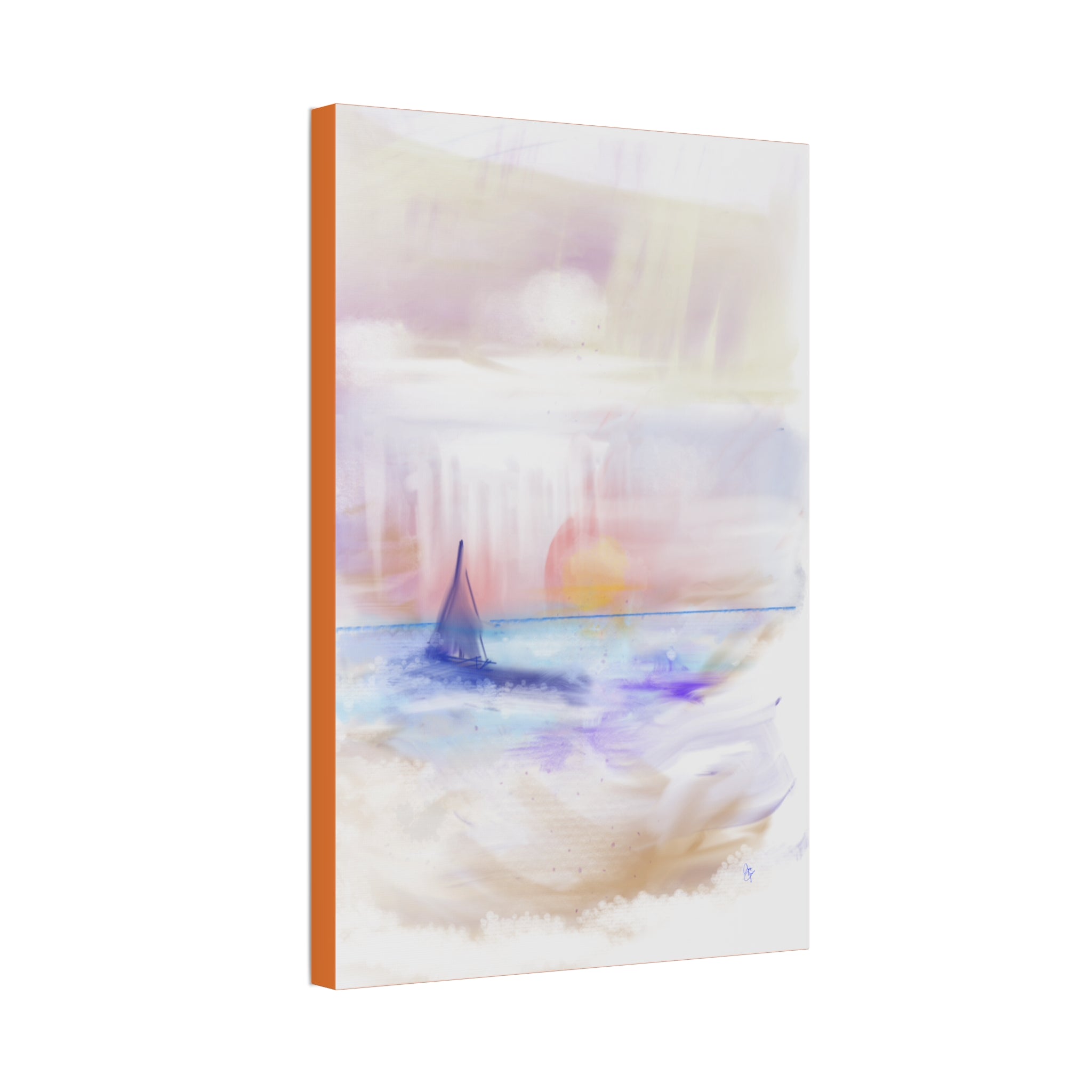Watercolor Seascape Canvas Print — Dreamy Sailboat Sunset Wall Art