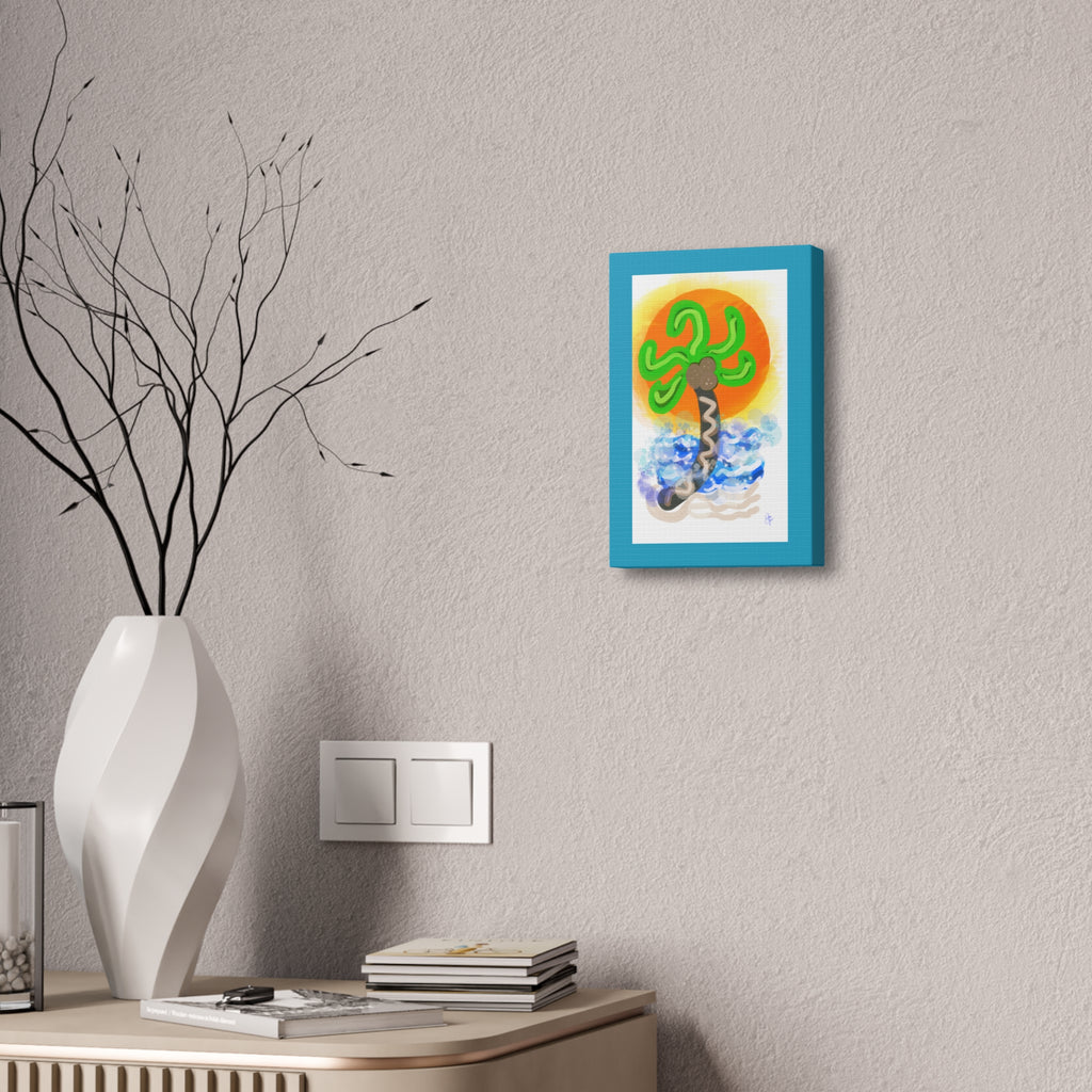 Palm Tree Sunset Canvas Print — Whimsical Tropical Wall Art