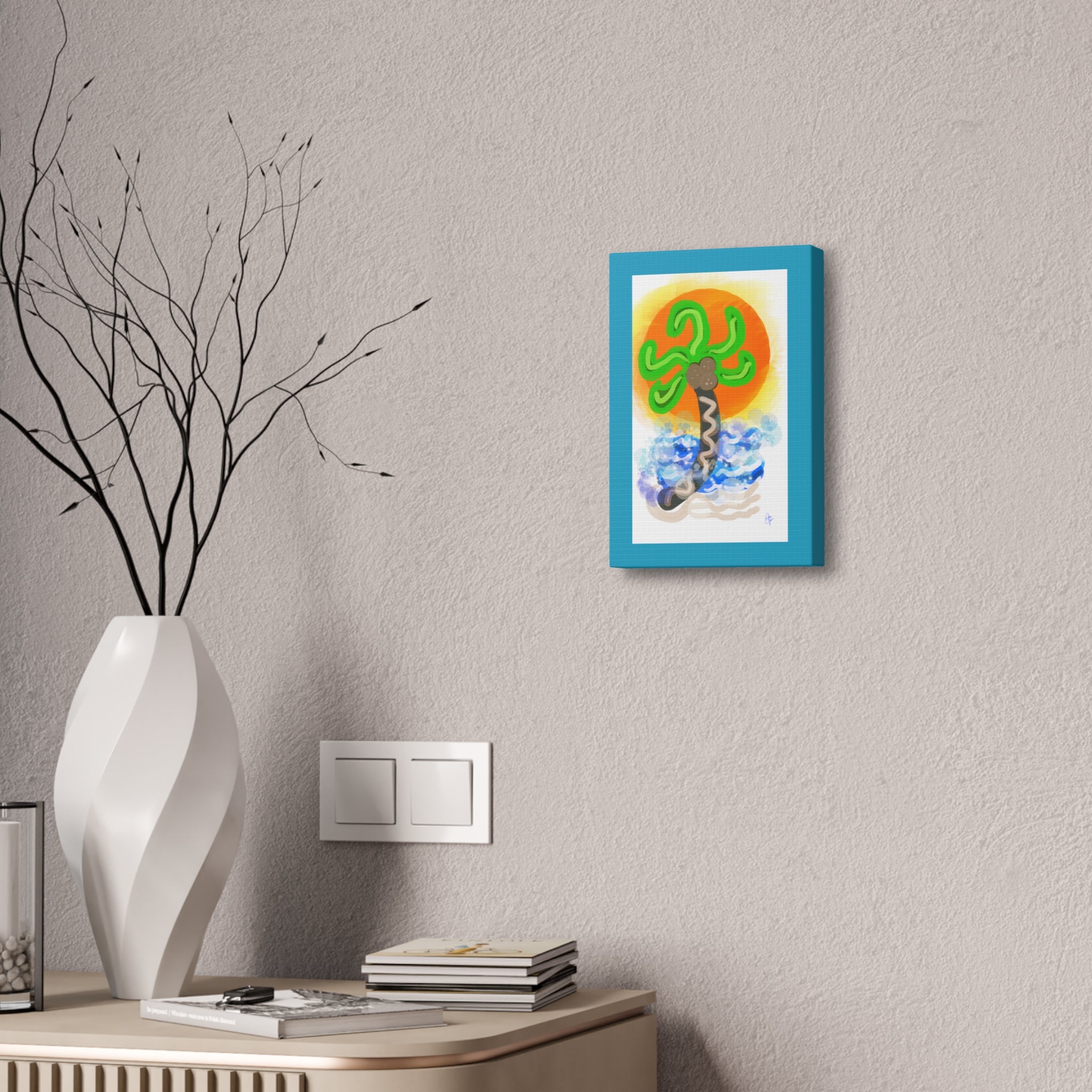 Palm Tree Sunset Canvas Print — Whimsical Tropical Wall Art