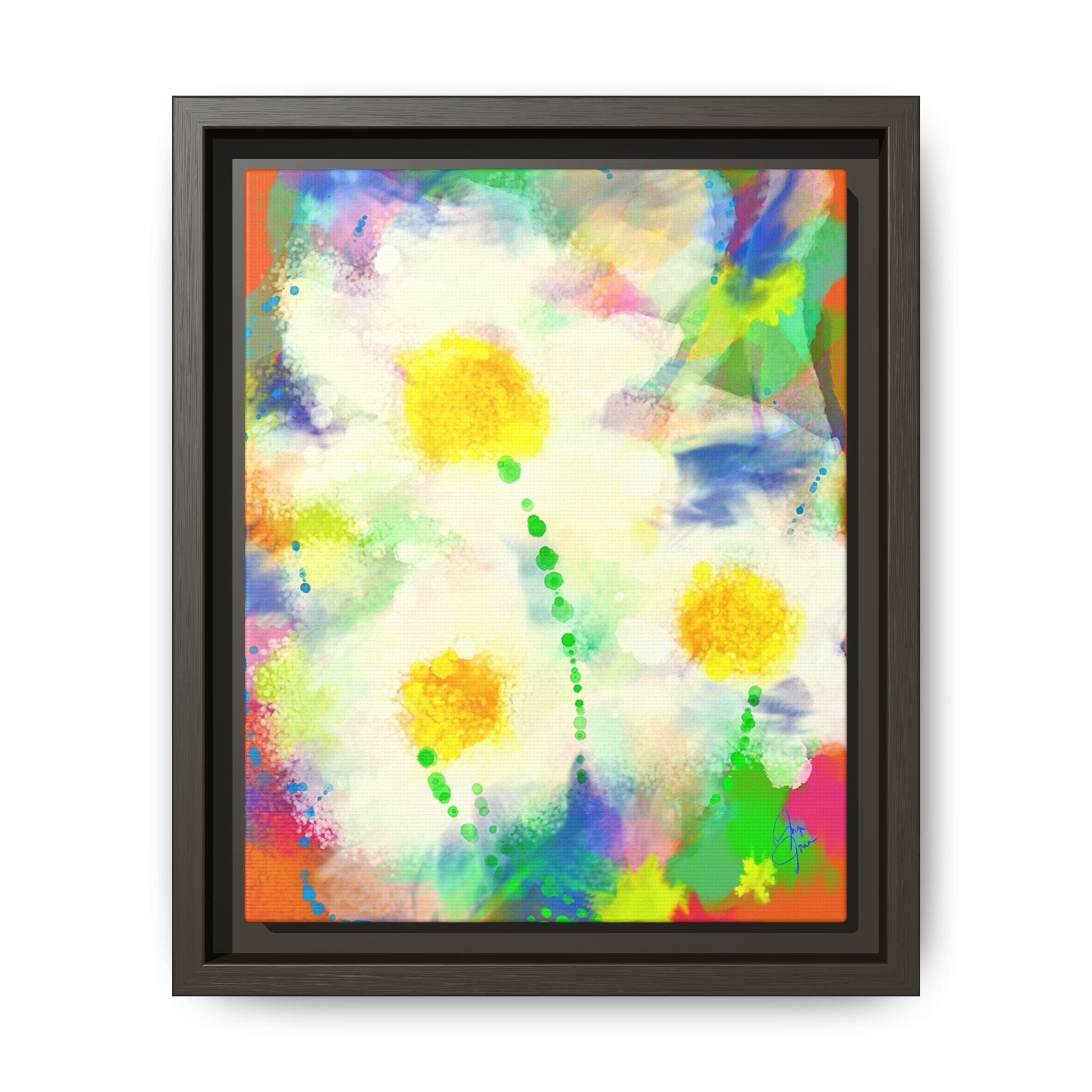 Framed Matte Canvas - Watercolor Yellow Floral Abstract Wall Art