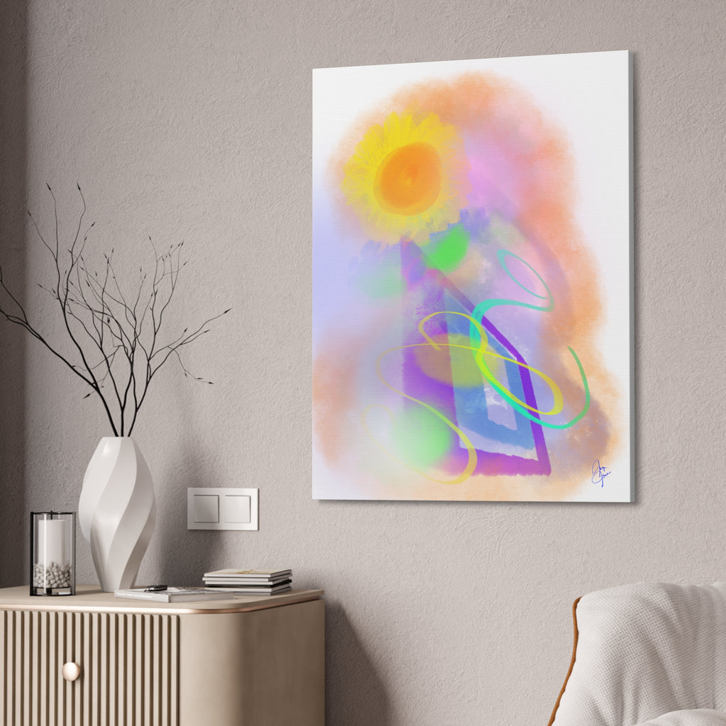 Abstract Sunrise Canvas Wall Art – Bright Pastel Sun & Swirls (1.5" Stretched)