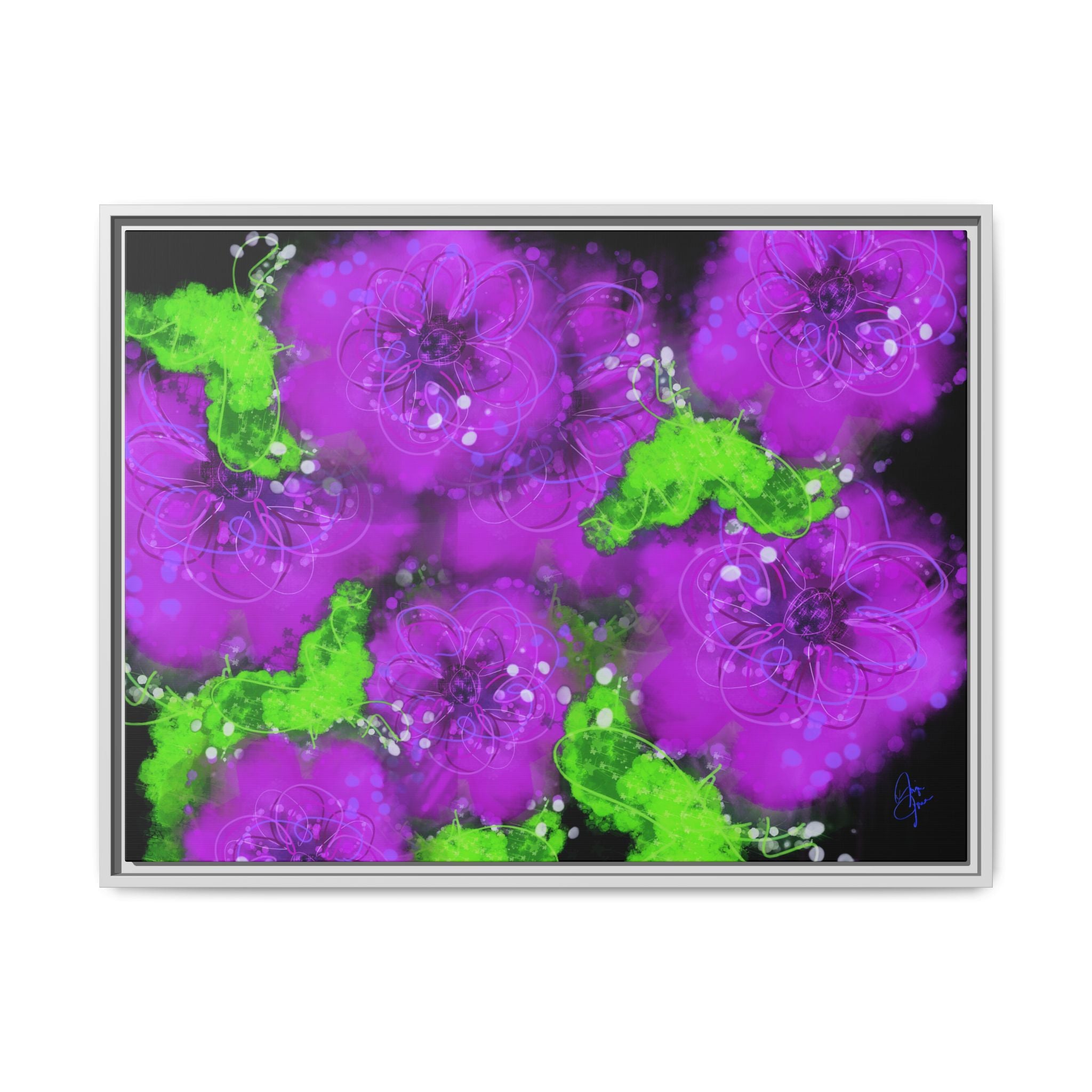 Framed Floral Canvas Print — Matte Multi-Color Blooms Wall Art