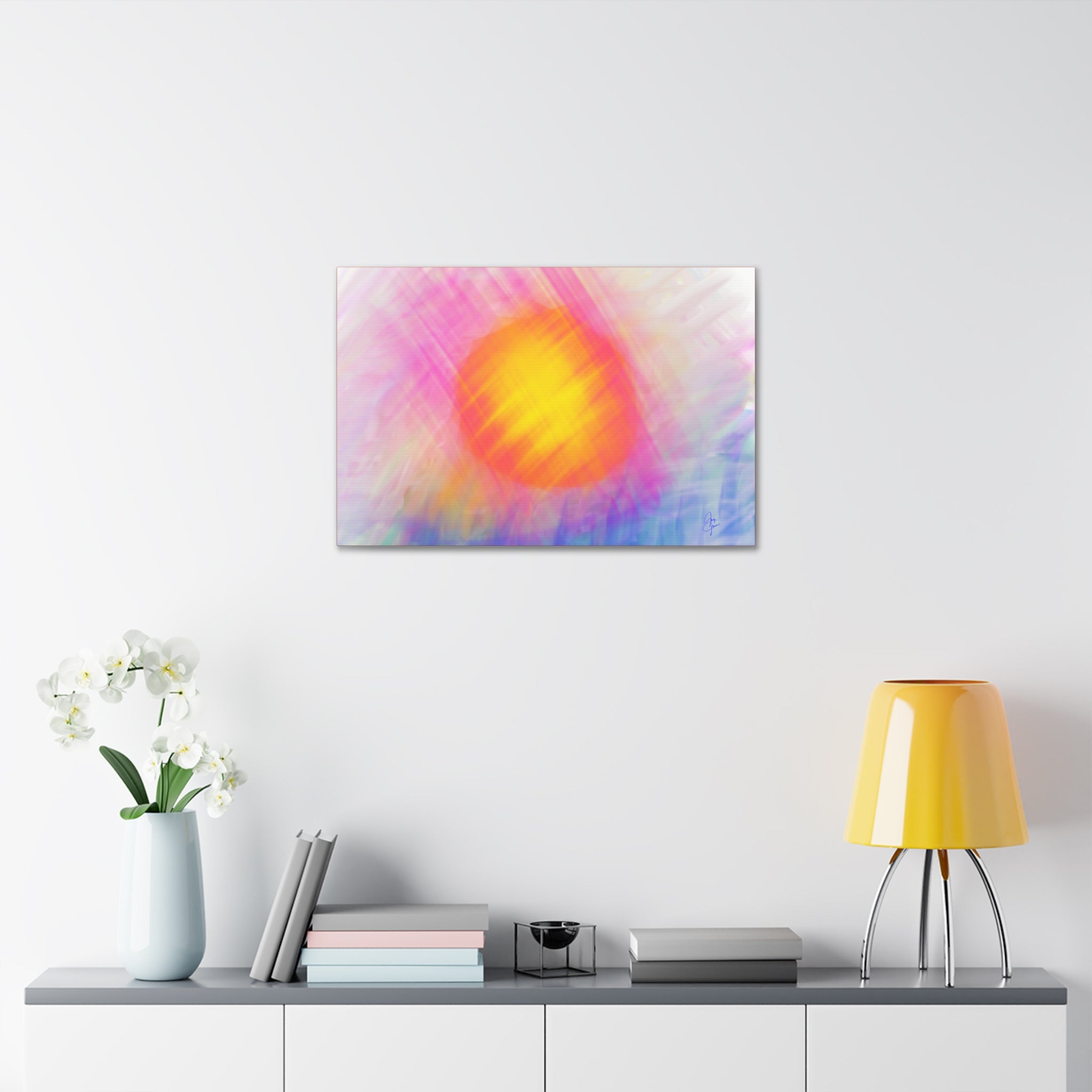 Abstract Sunrise Canvas Art - Vibrant Pink & Orange Sun Stretched Canvas