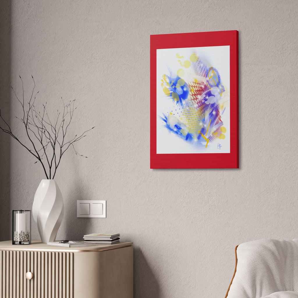 Abstract Blue & Yellow Art Canvas Print — Stretched 1.5" with Red Border