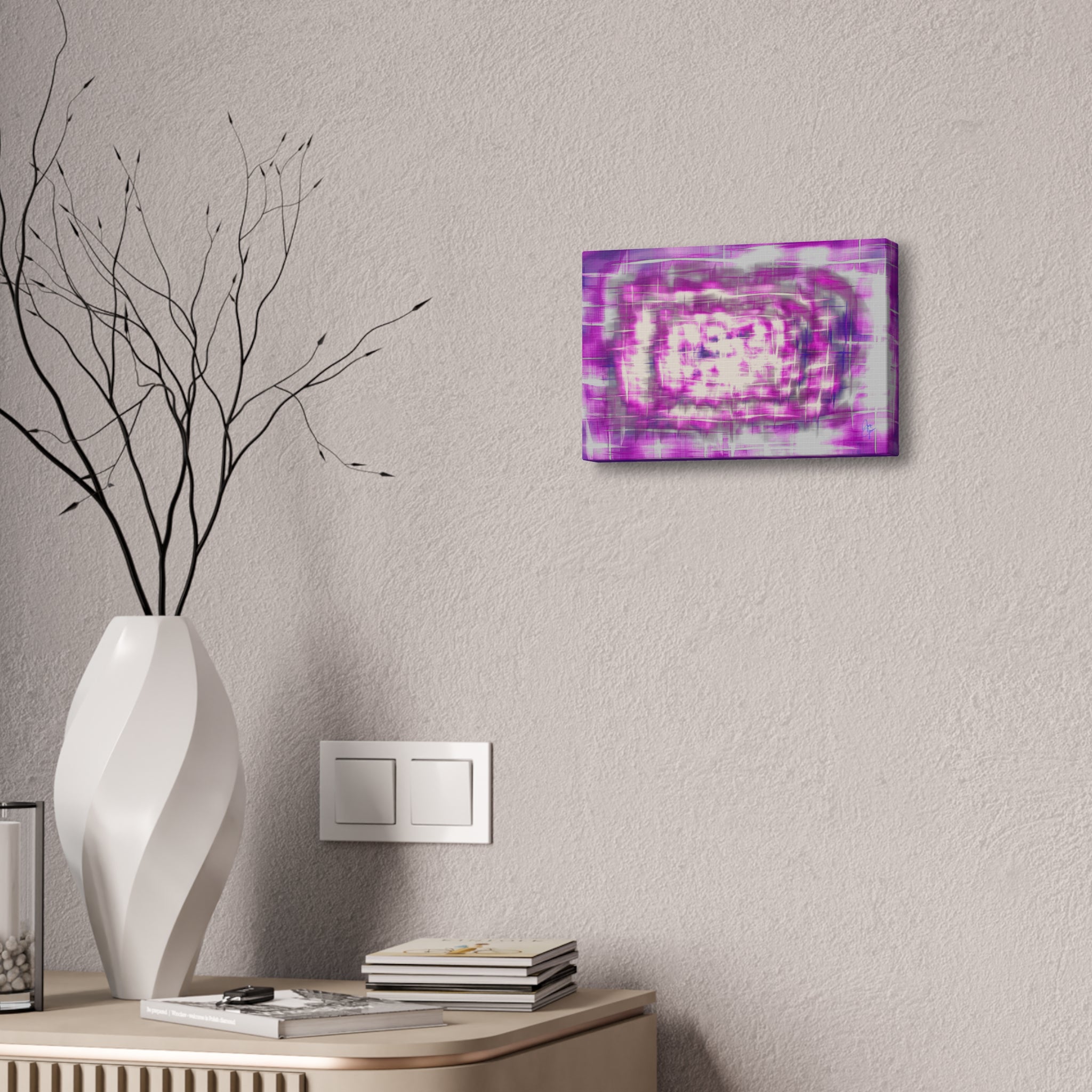Purple Abstract Stretched Canvas Wall Art — Pink White Geometric Texture