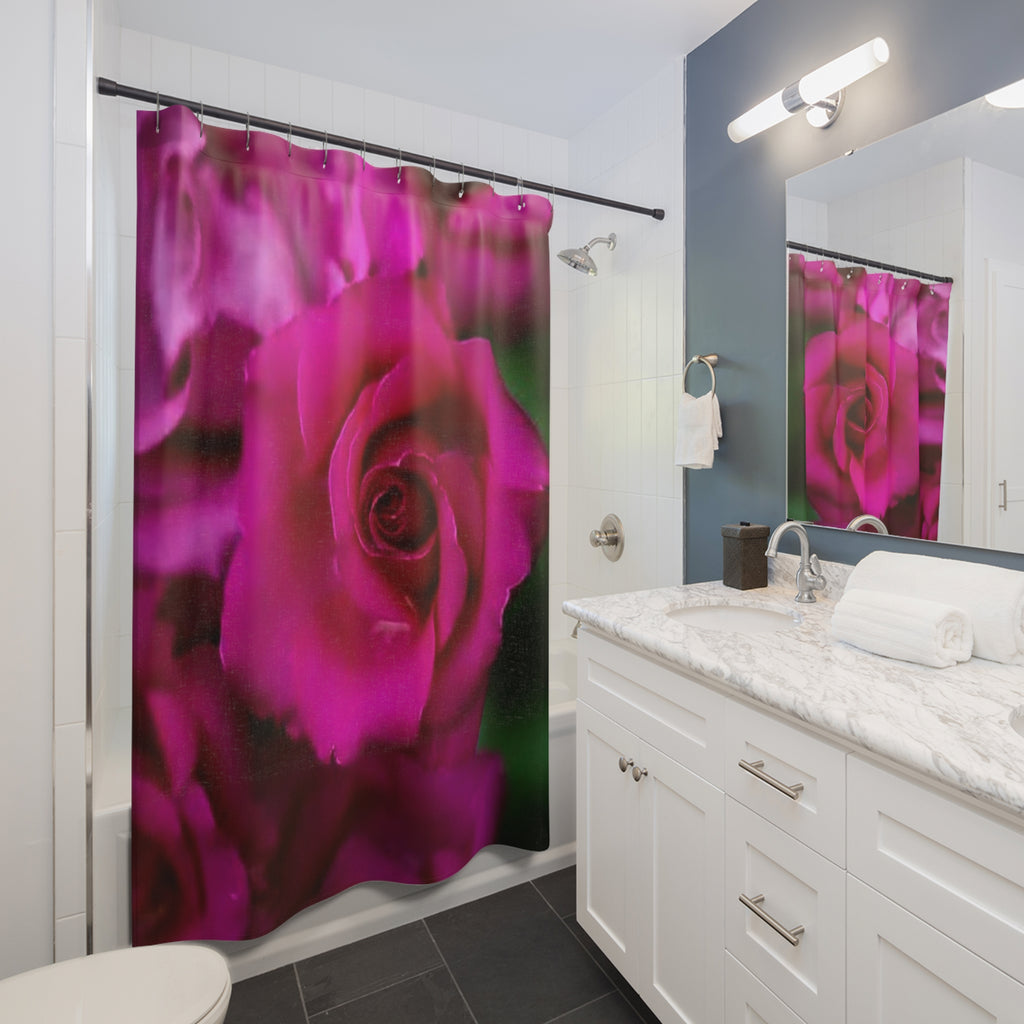 Pink Rose Shower Curtain — Close-Up Floral Bathroom Décor
